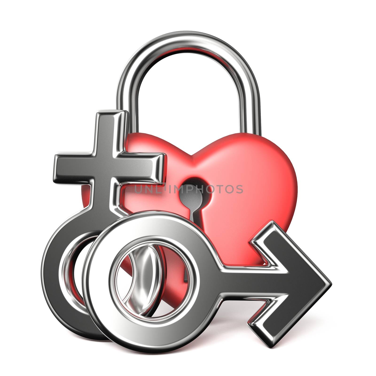 Heart shaped padlock, male and female sign 3D by djmilic