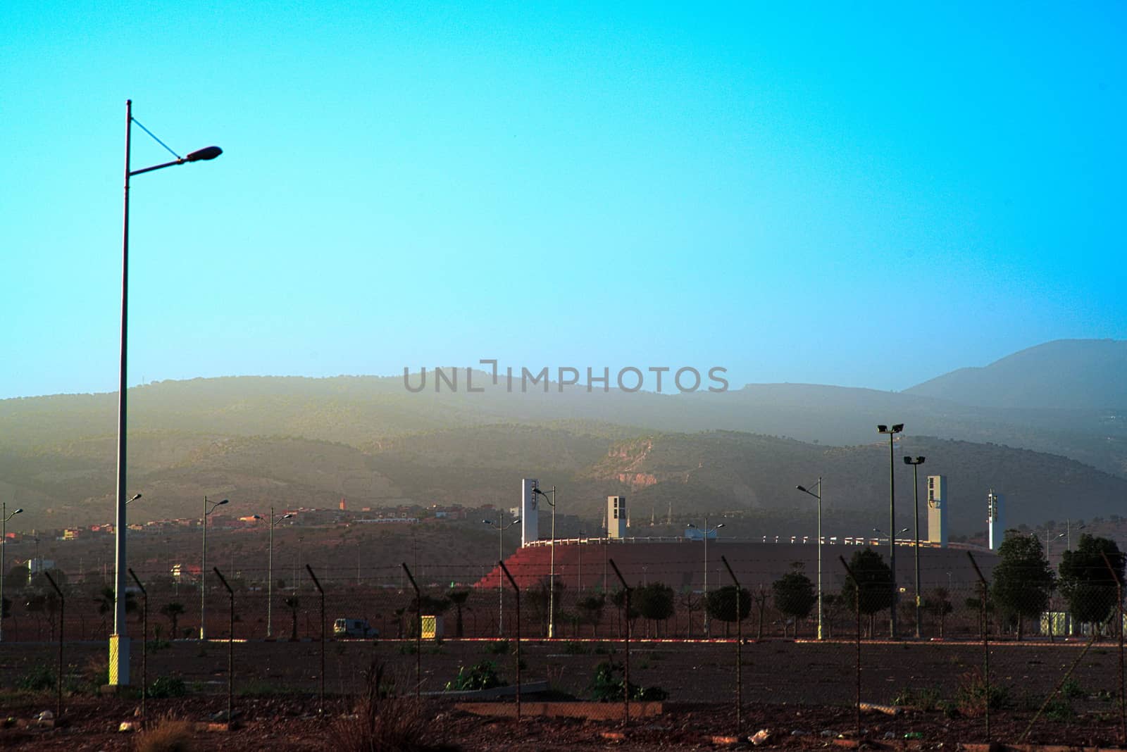 Agadir Adrar football stadium North by the mountains at sunset