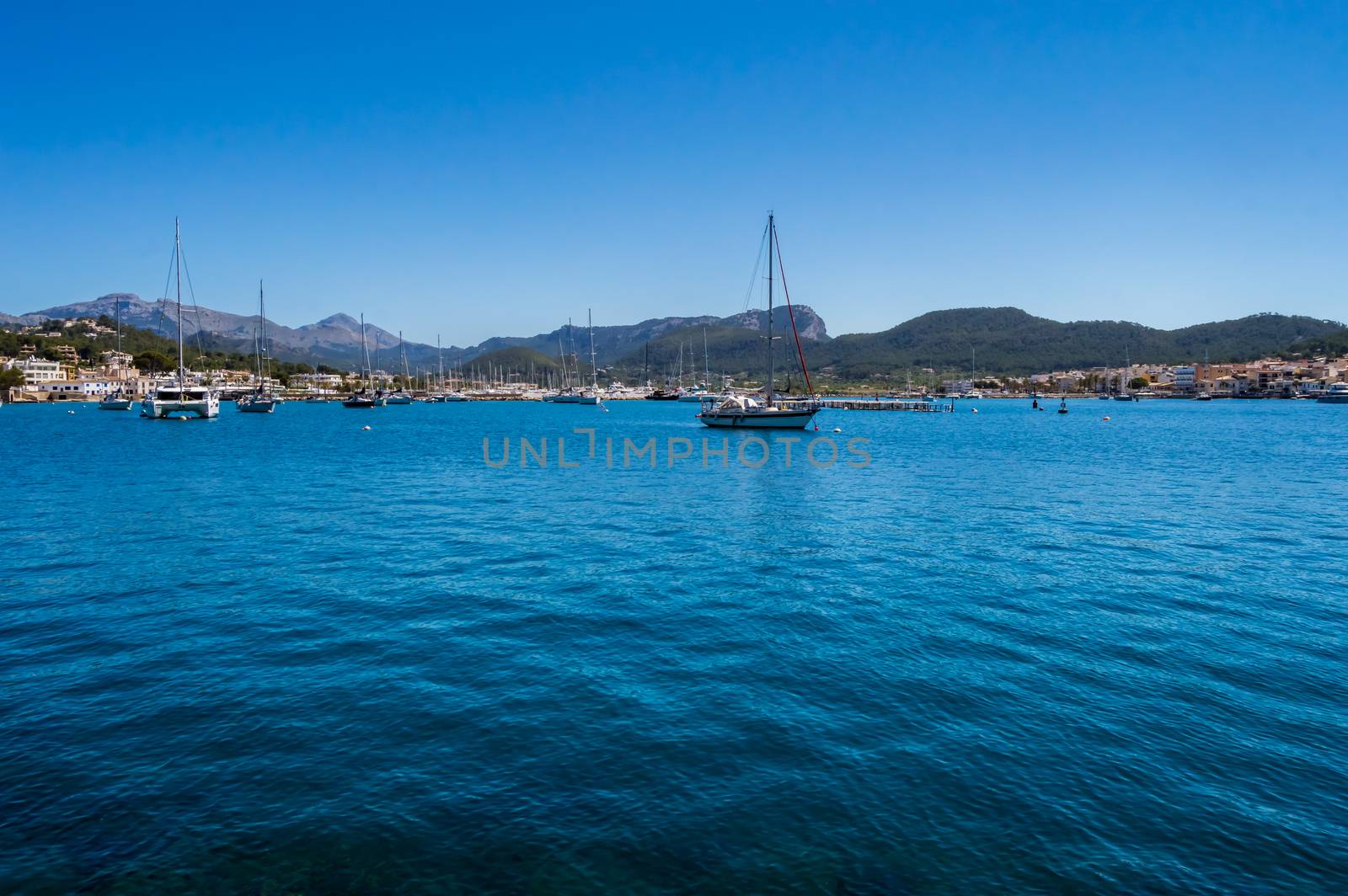 View of the marina from the port of the city of Andratx in the north west of the island of Palma de Majorca in Spain