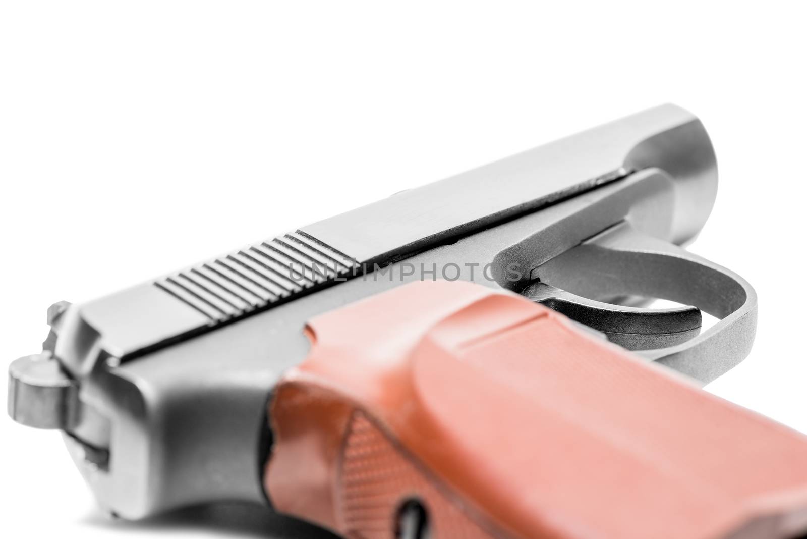 gas pistol on a white background close-up