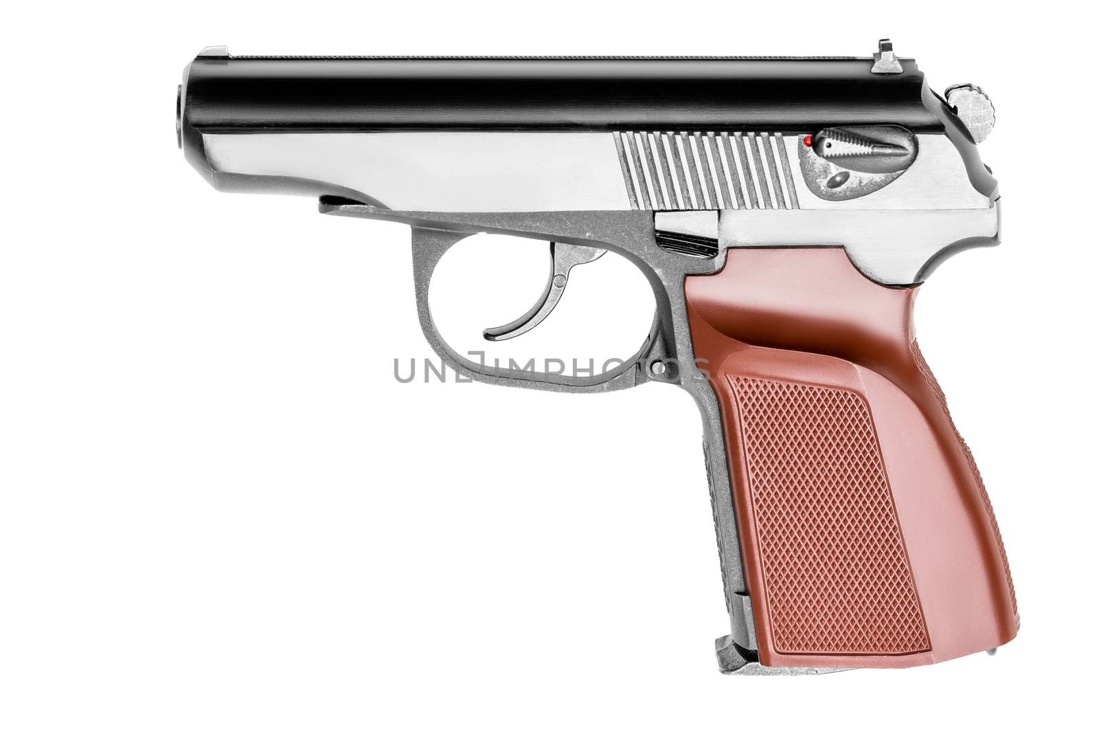fire pistol close up on white background