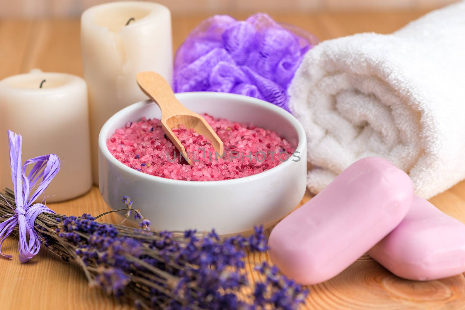 lavender cosmetics for spa treatments and relaxation close-ups