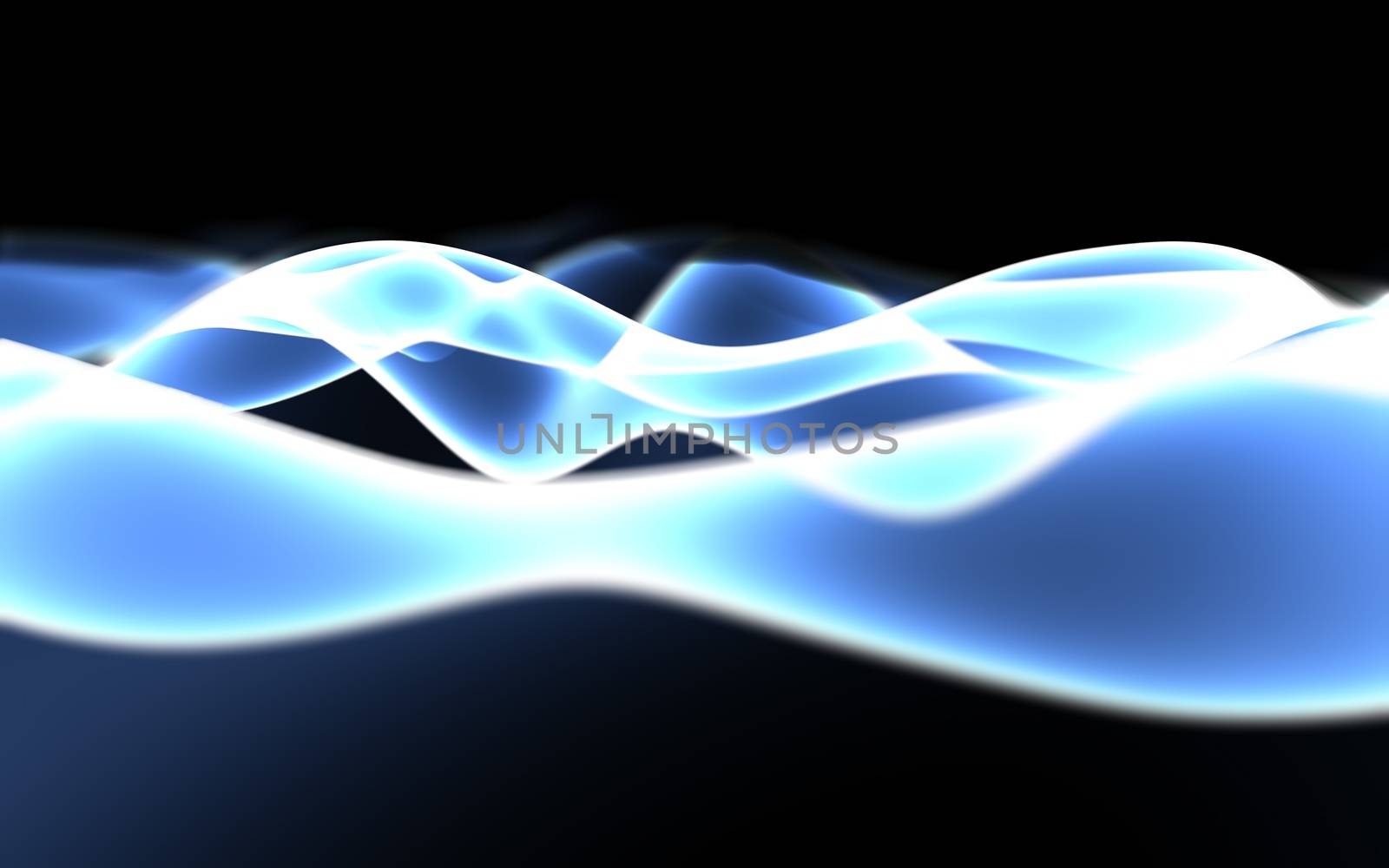 Smooth glowing blue plasma wave abstract background with depth of field. 3D illustration