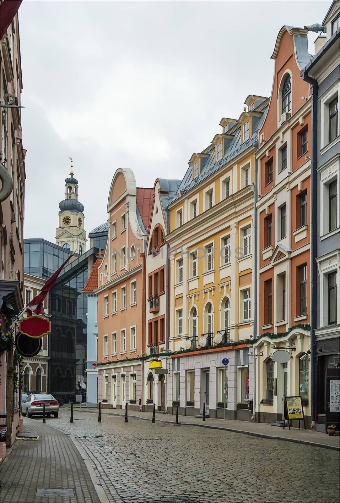 Street with the historical houses in the old town of Riga, Latvia