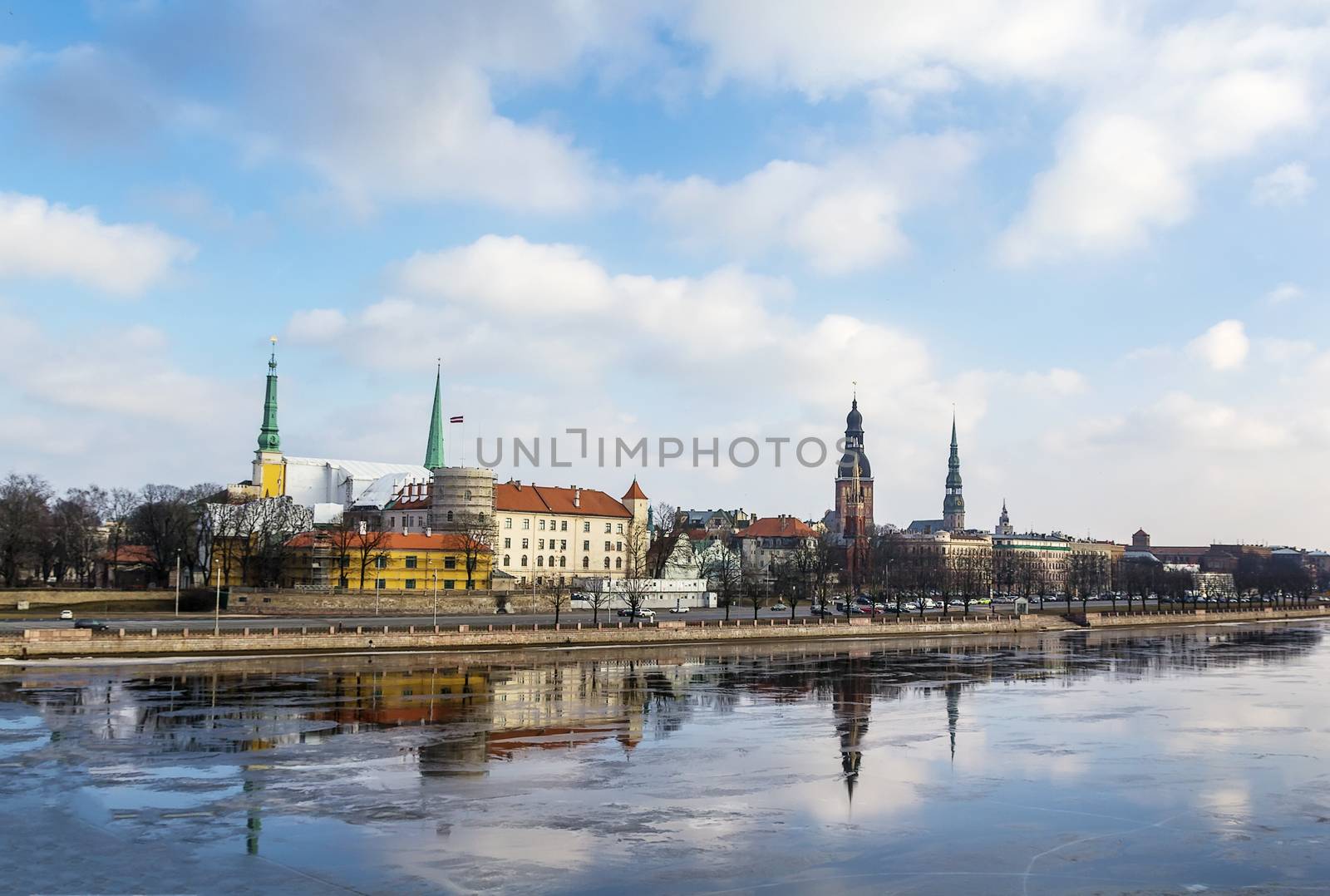 view of the old city of Riga from the river, Latvia