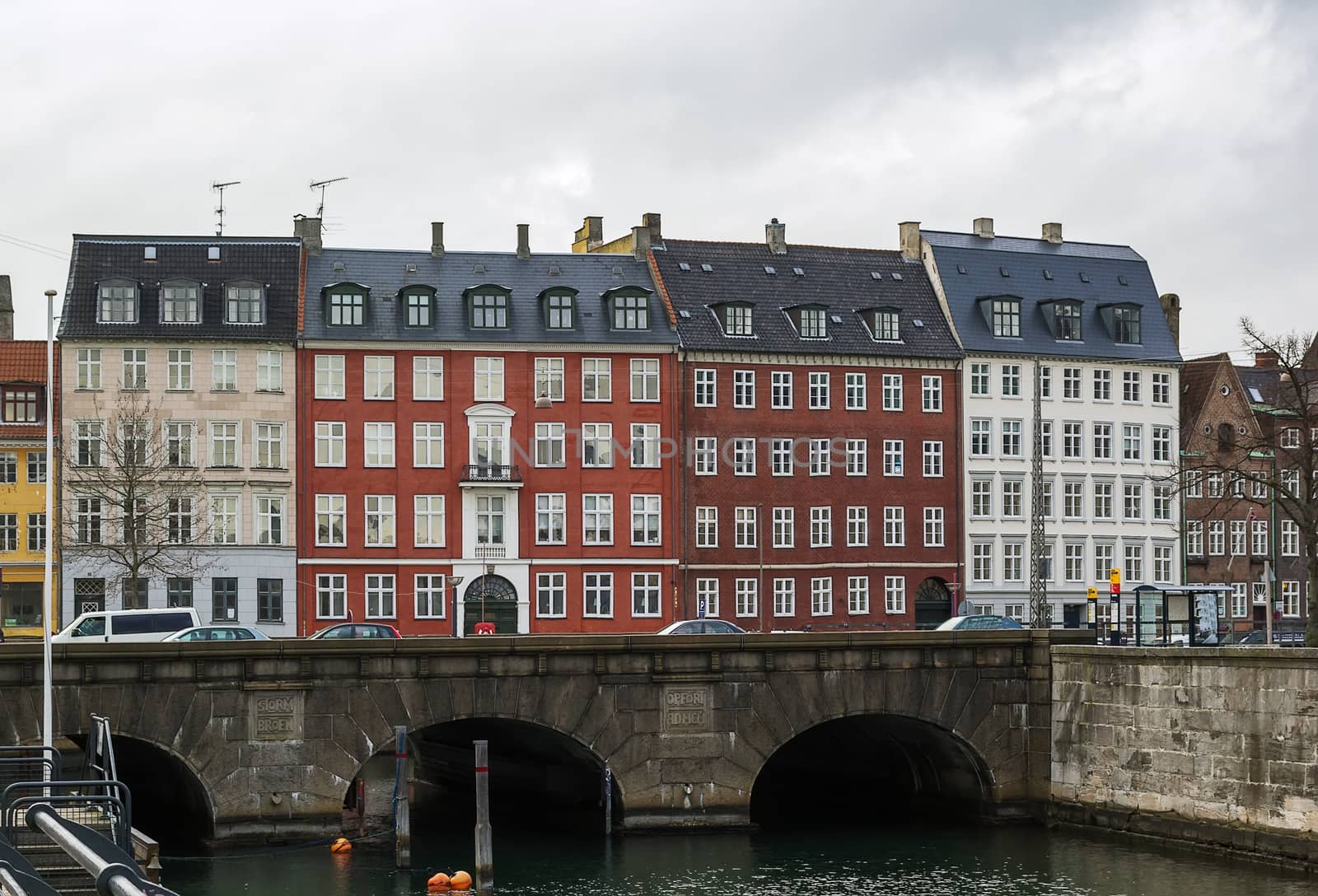 Embankment in Copenhagen city center and bridge, Denmark