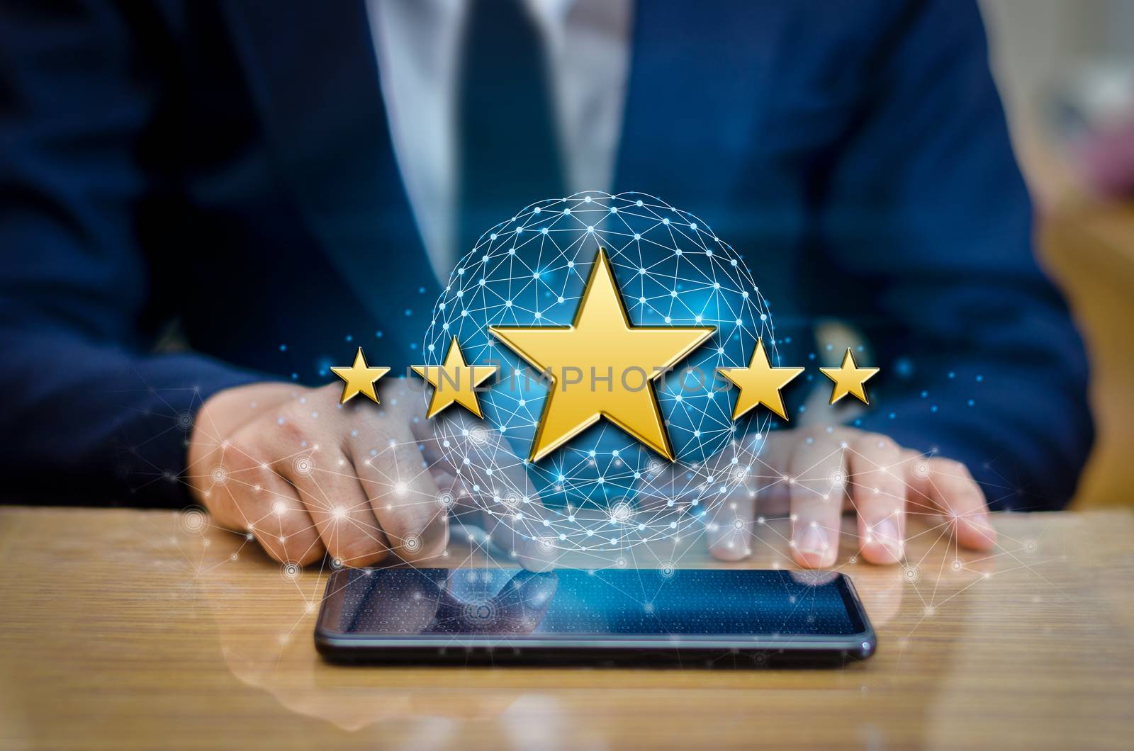 Businessmen pointing five star stars to boost corporate ratings Phone Holder