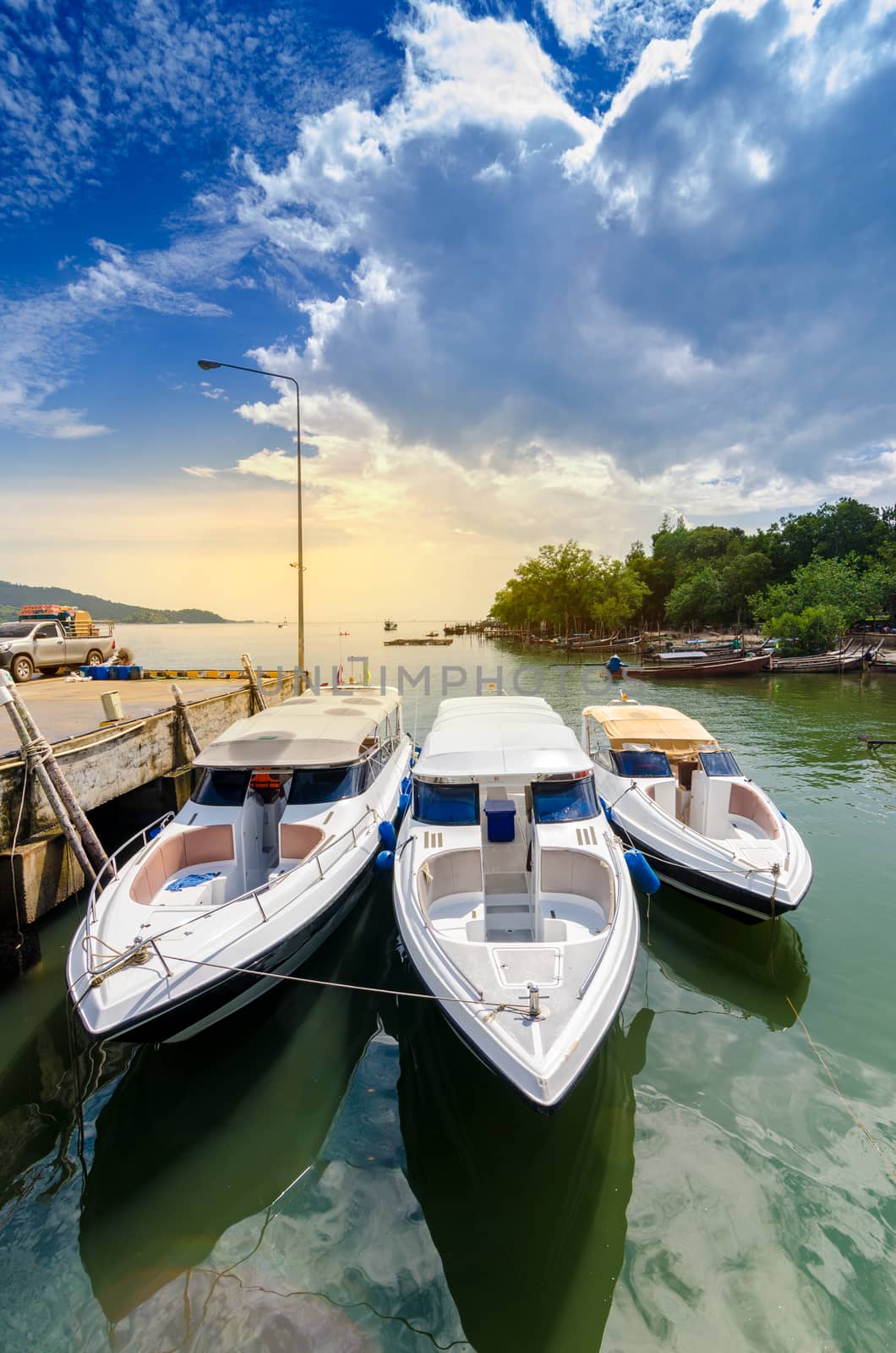 travel Speed Boat port thailand shipping location Tourist boat to island in Thailand In the bright blue days by sarayut_thaneerat