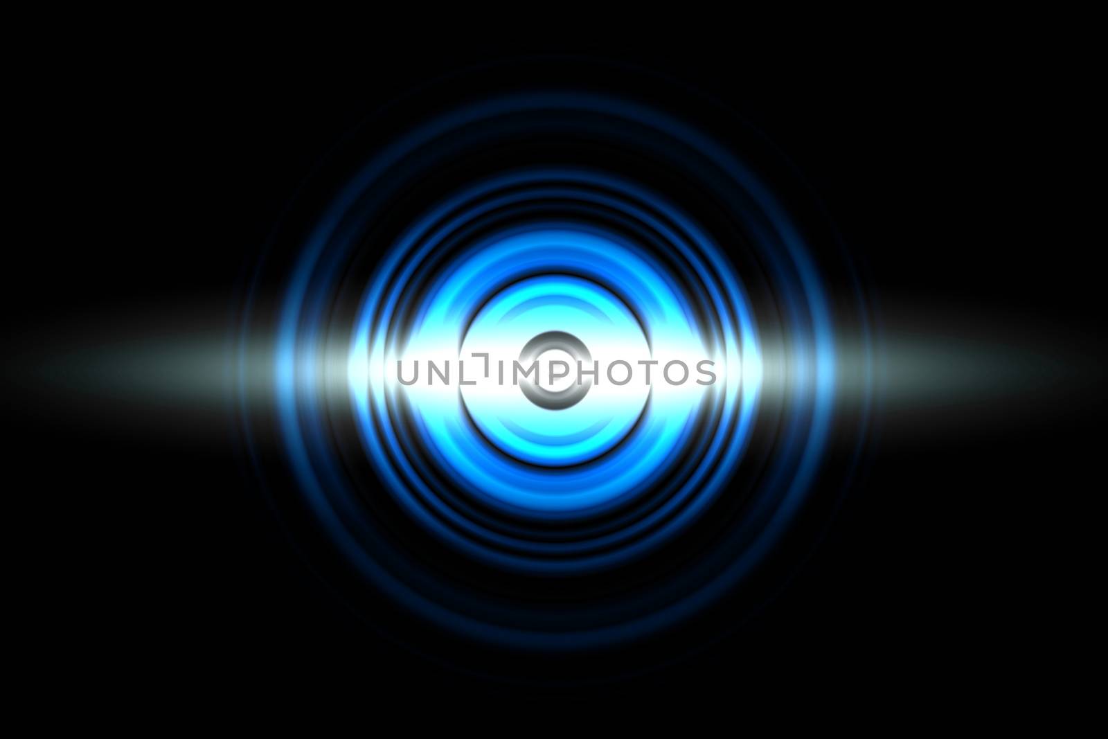 Sound waves oscillating blue light with circle spin, abstract background