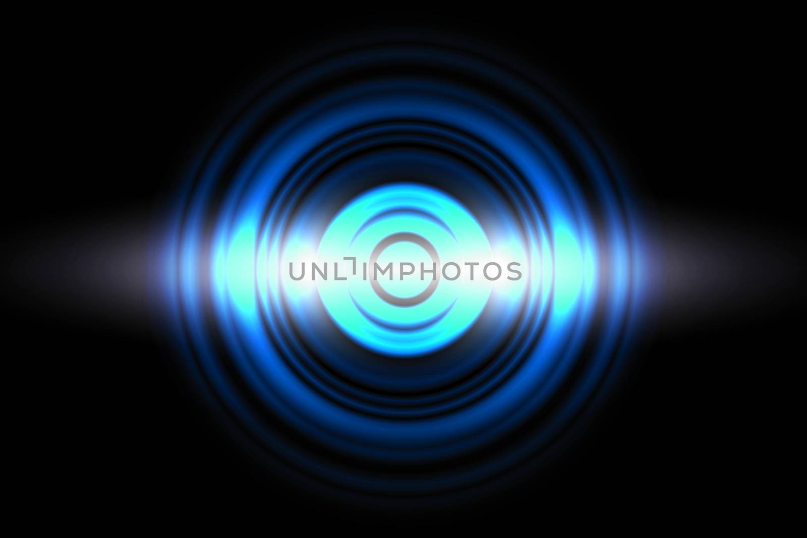 Sound waves oscillating blue light with circle spin, abstract background