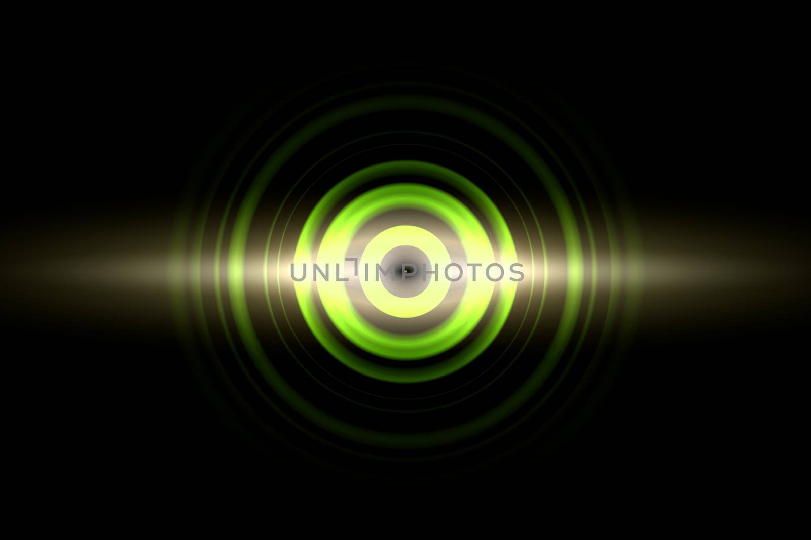 Sound waves oscillating green light with circle spin, abstract background