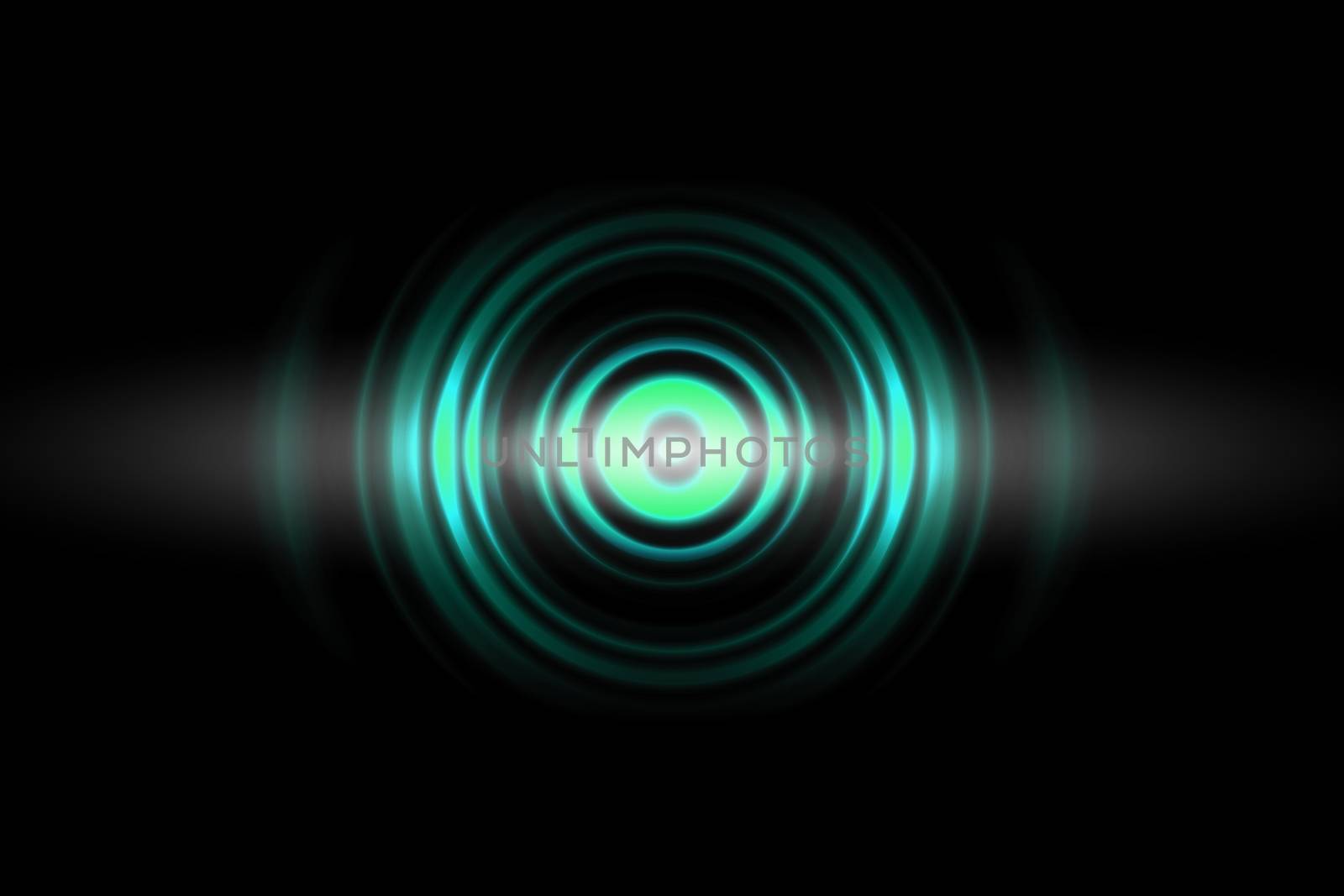 Sound waves oscillating green light with circle spin, abstract background