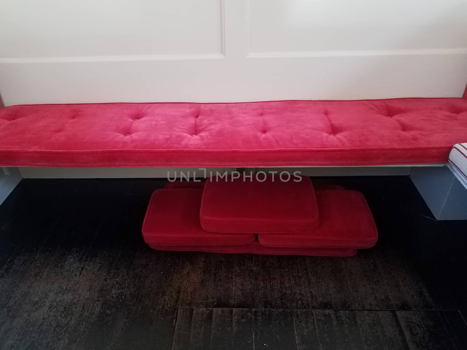 red seat cushions or pillows and bench by stockphotofan1