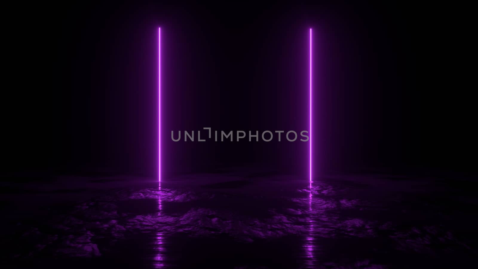 3d abstract background render, two pink neons light on the ground, retrowave and synthwave illustration. Futuritic concept