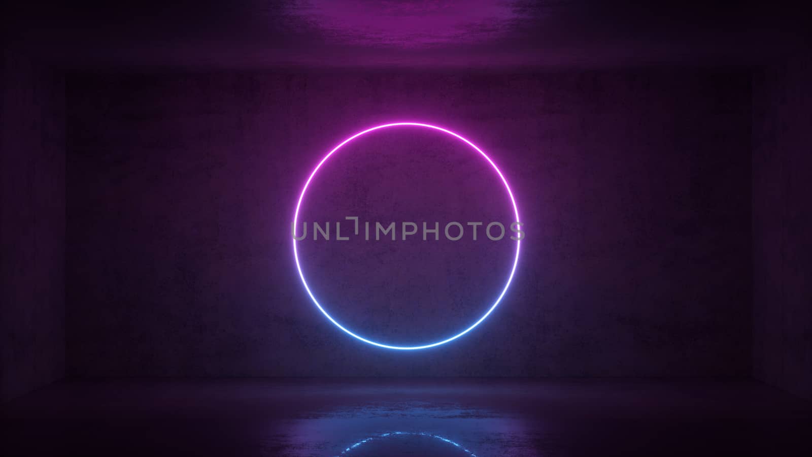 3d render of neon circle frame on background in the room. Banner design. Retrowave, synthwave, vaporwave illustration. by Shanvood