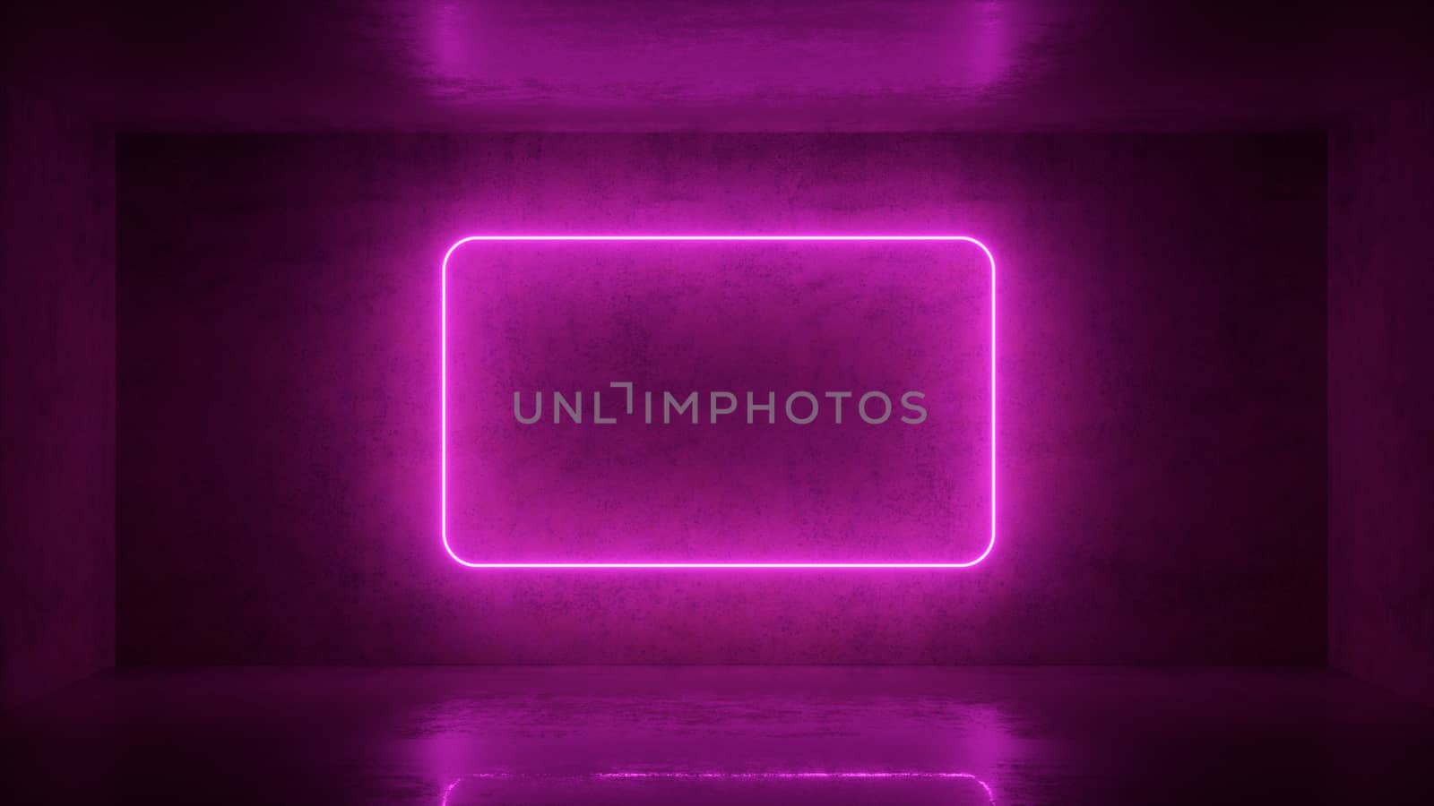 3d render of neon frame on background in the room. Banner design. Retrowave, synthwave, vaporwave illustration. Party and sales concept