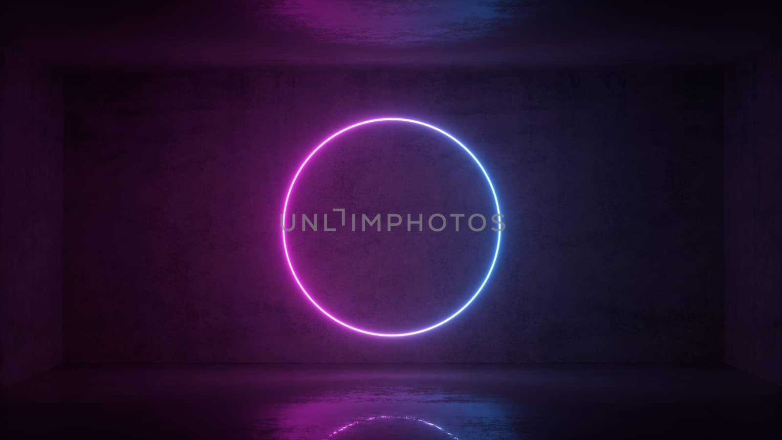 3d render of neon circle frame on background in the room. Banner design. Retrowave, synthwave, vaporwave illustration. by Shanvood