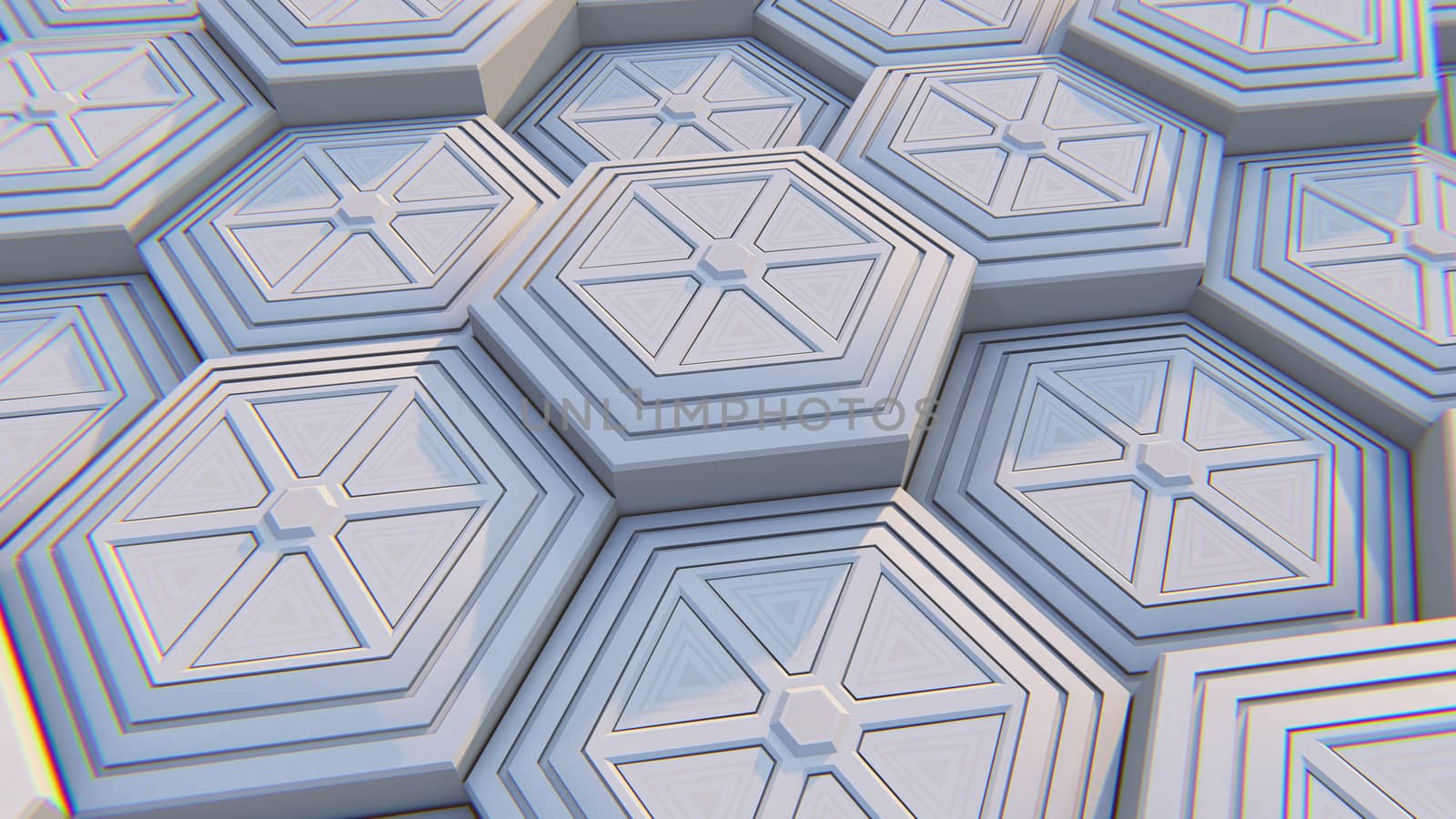 White geometric hexagonal abstract background. 3D illustration