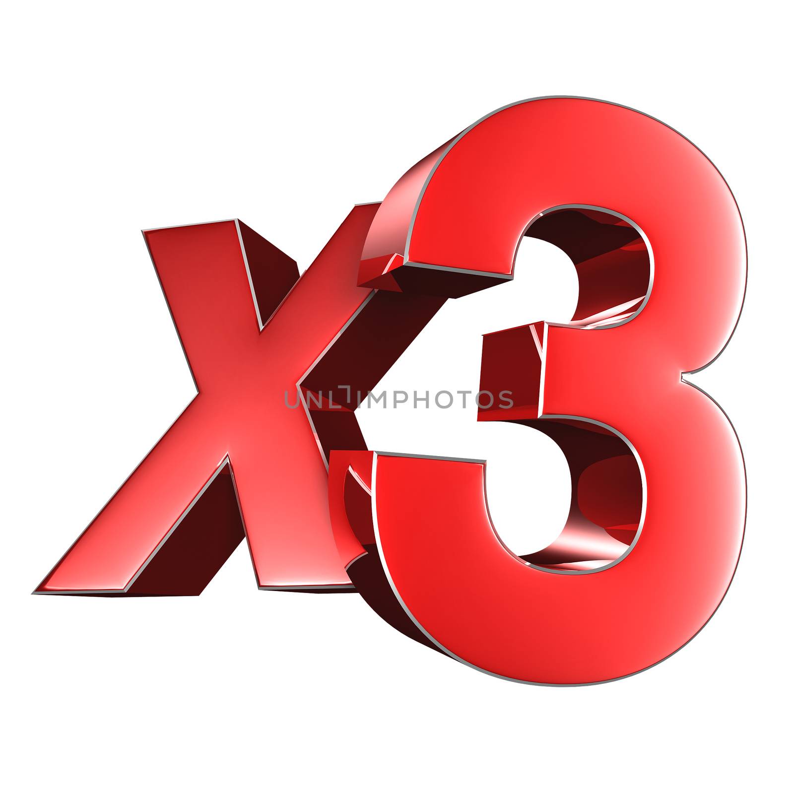 X3 3D rendering on white background.(with Clipping Path).