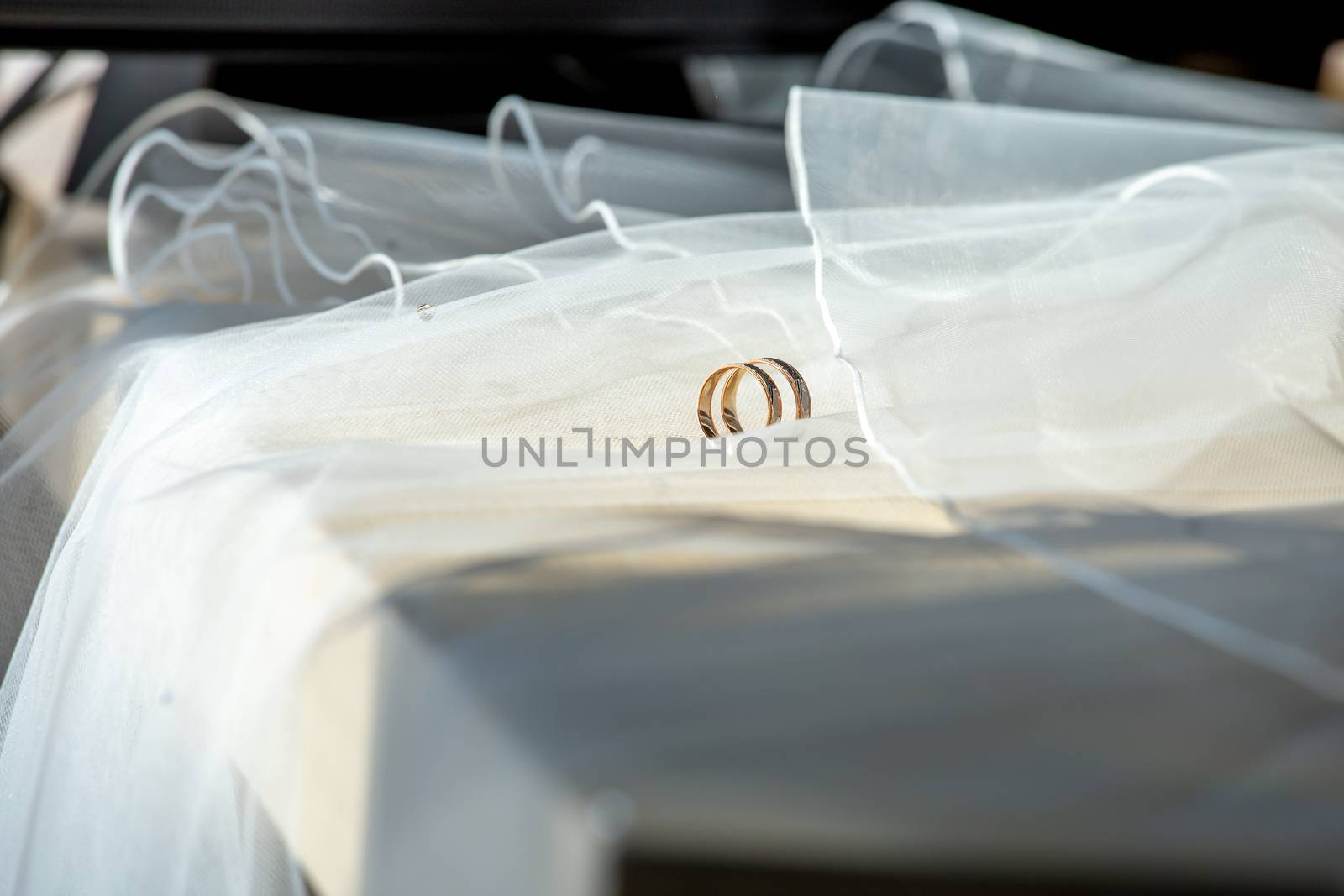 Wedding rings on the bridal veil by fotorobs