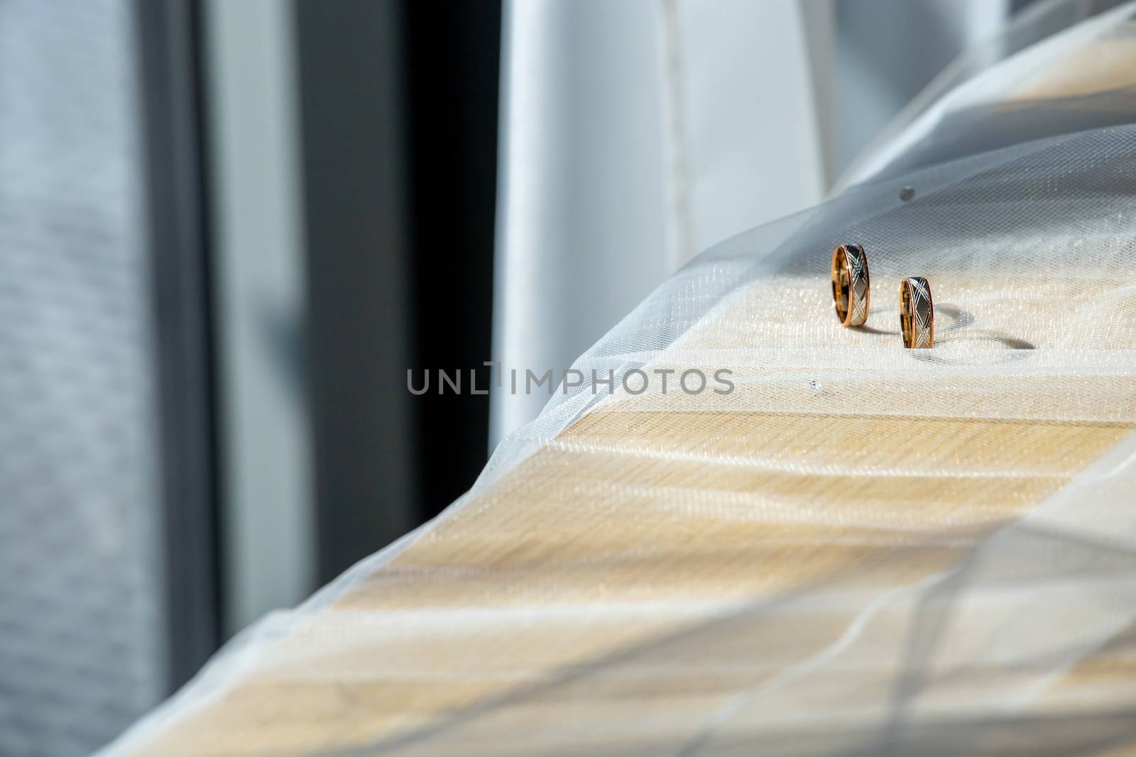 Wedding rings on the bridal veil by fotorobs
