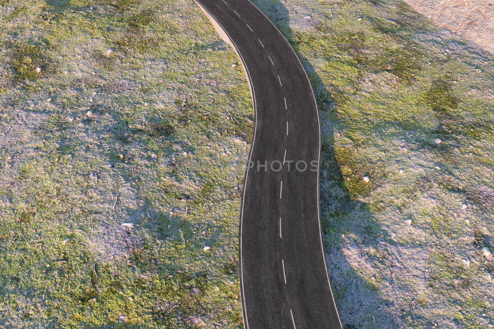 The waving road in the deserted suburbs, 3d rendering by vinkfan