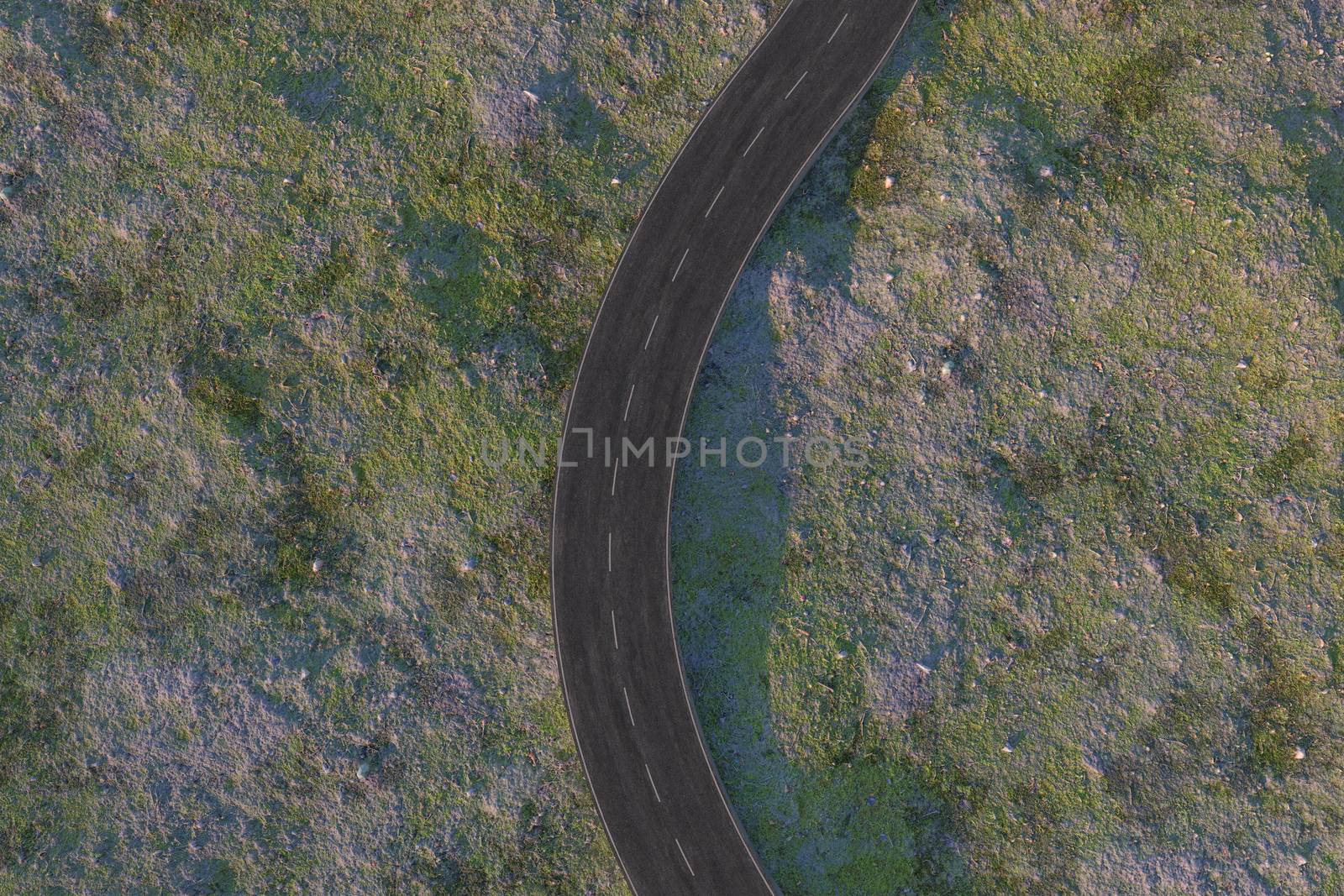 The waving road in the deserted suburbs, 3d rendering by vinkfan