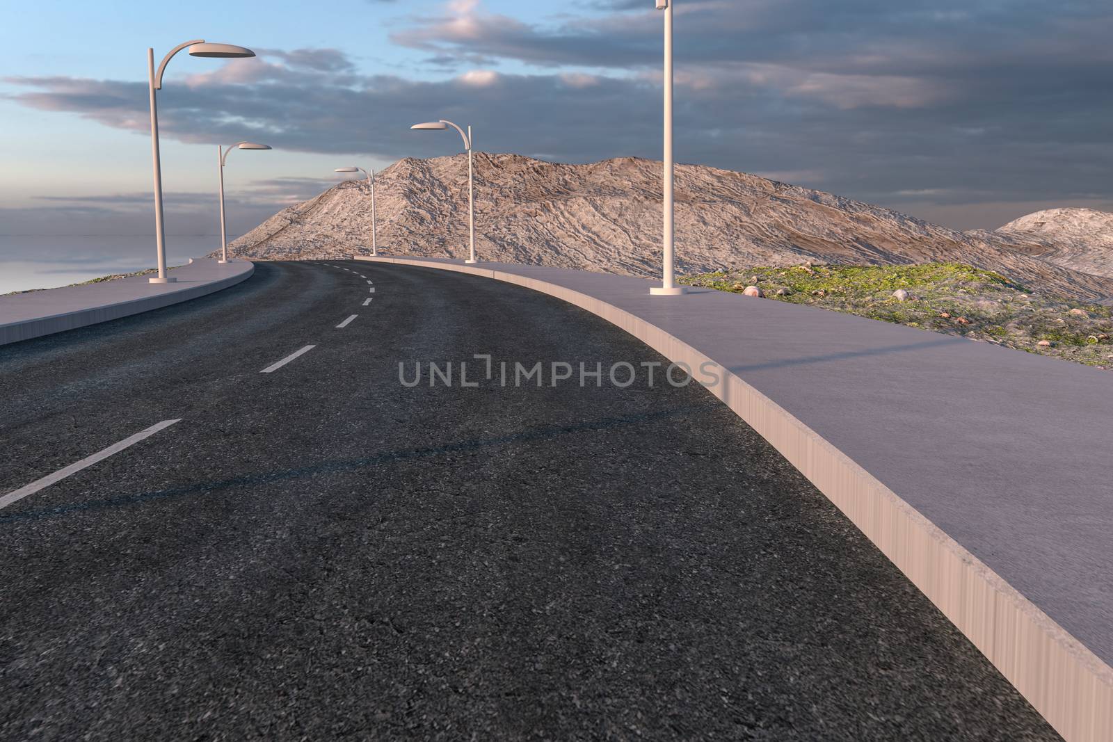 The waving road in the deserted suburbs, 3d rendering by vinkfan