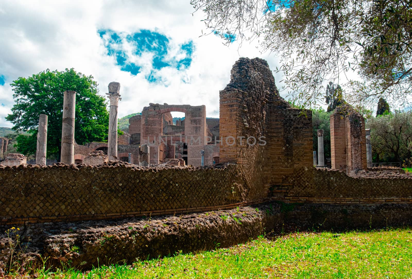 Villa Adriana in Tivoli Rome - Lazio Italy - The Three Exedras building ruins in Hardrians Villa archaeological site of Unesco .