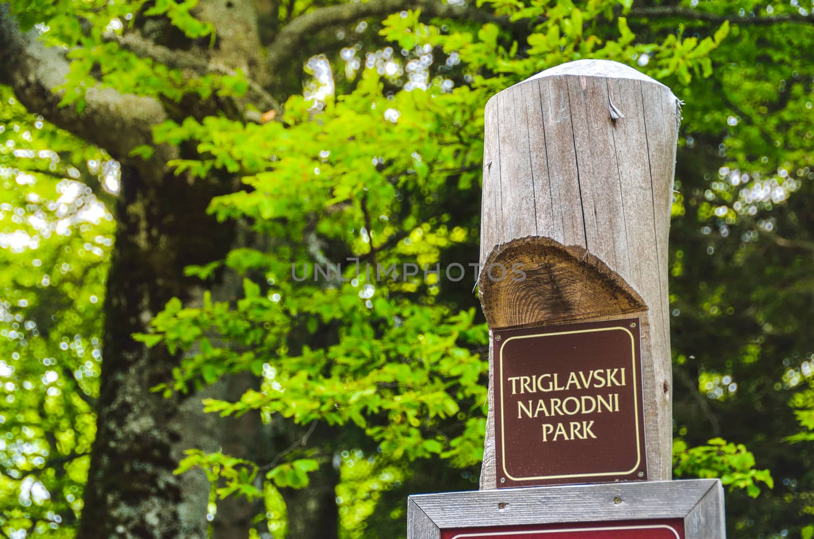 Triglav National Park sign in Slovenia .