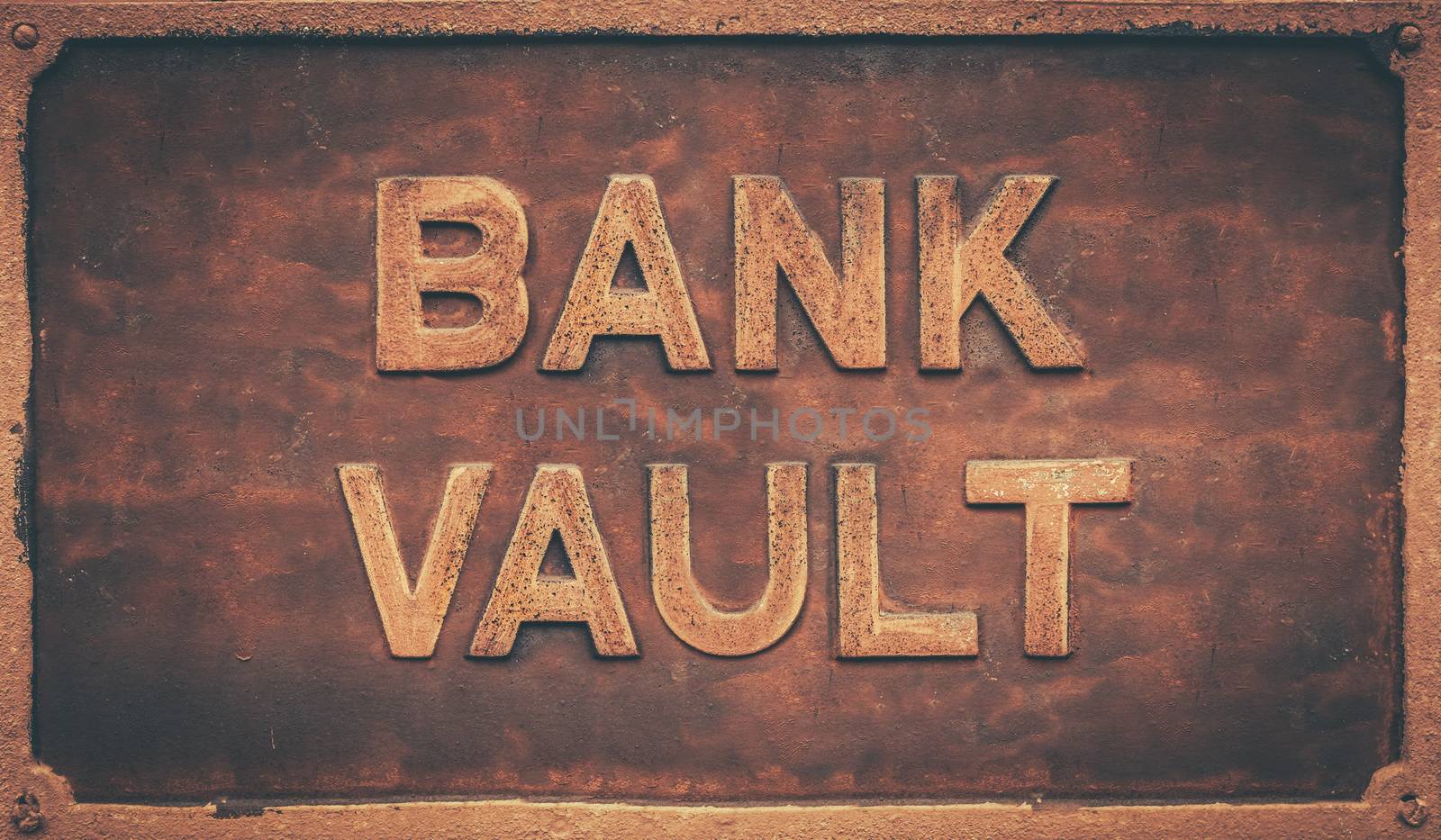 Grungy Old Retro Sign For A Bank Vault