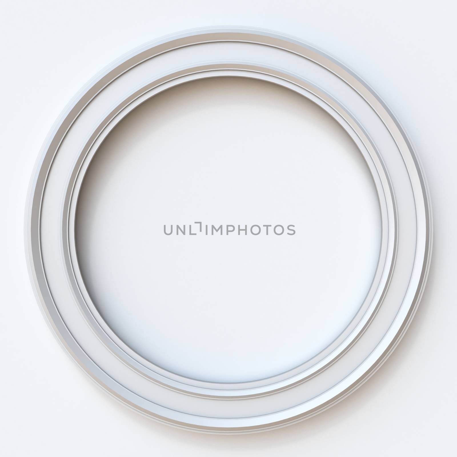 White picture frame circular 3D rendering illustration isolated on white background