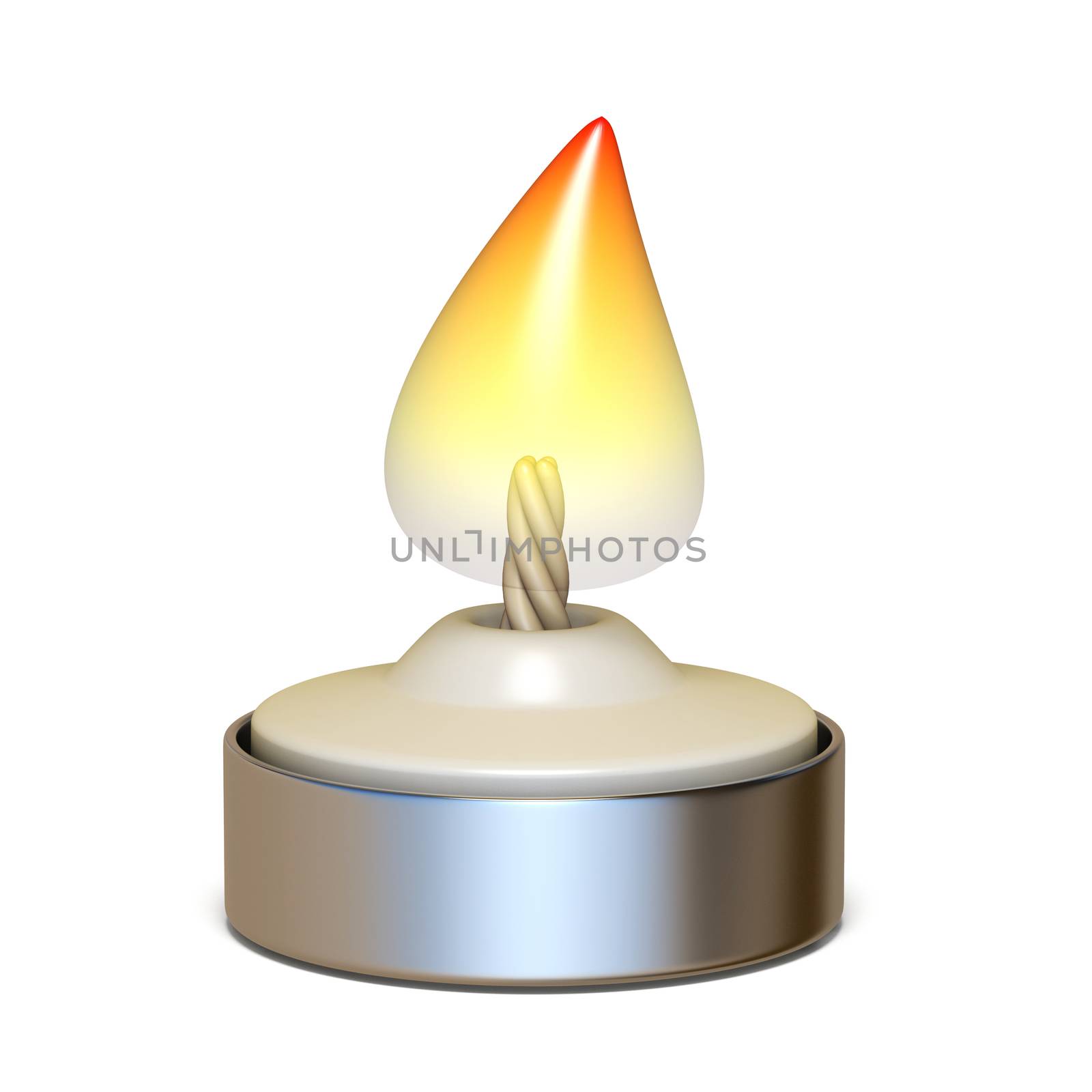 Burning candlelight 3D render illustration isolated on white background