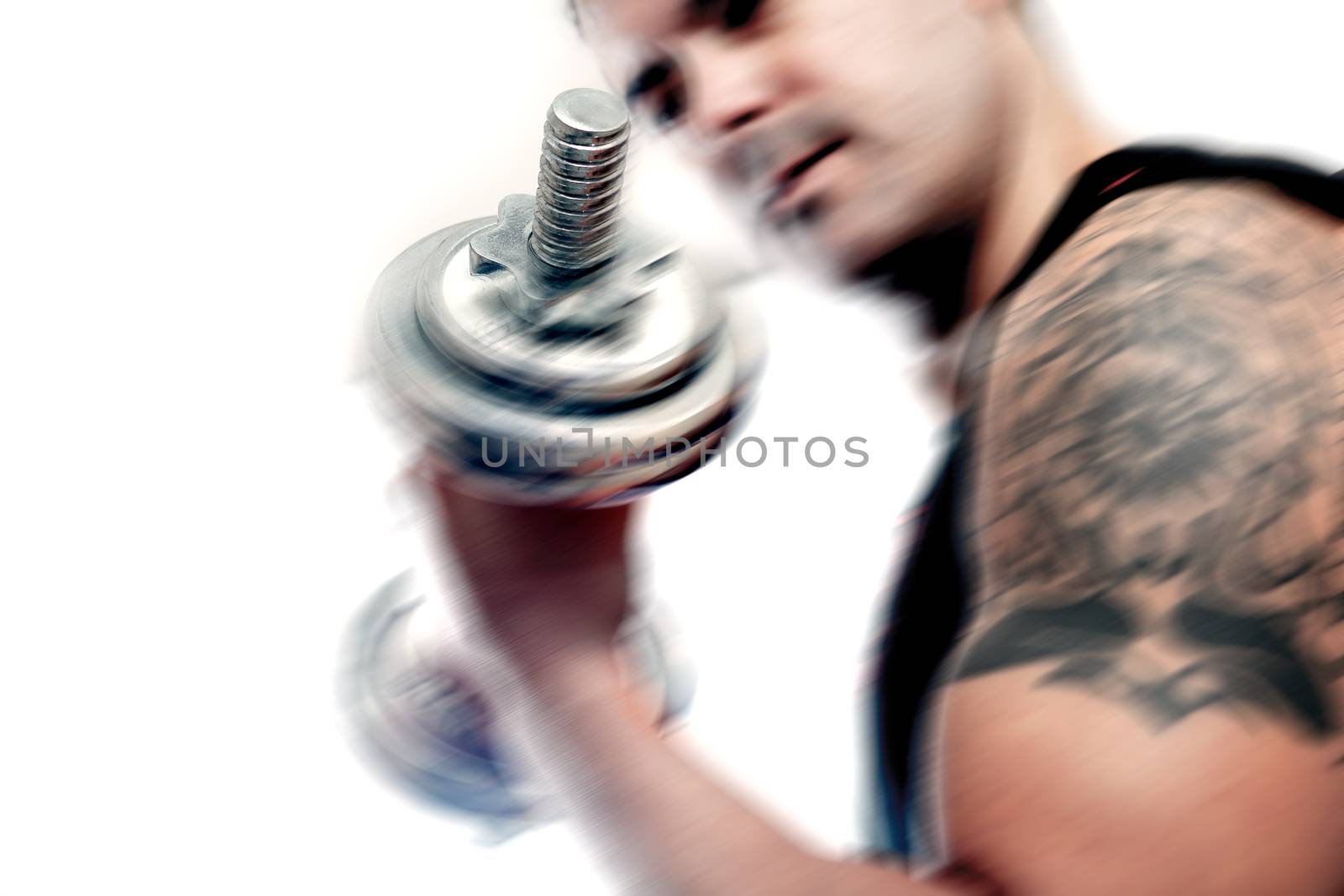Gym equipment and sport concept.Strong and motion background.Dumbbells.