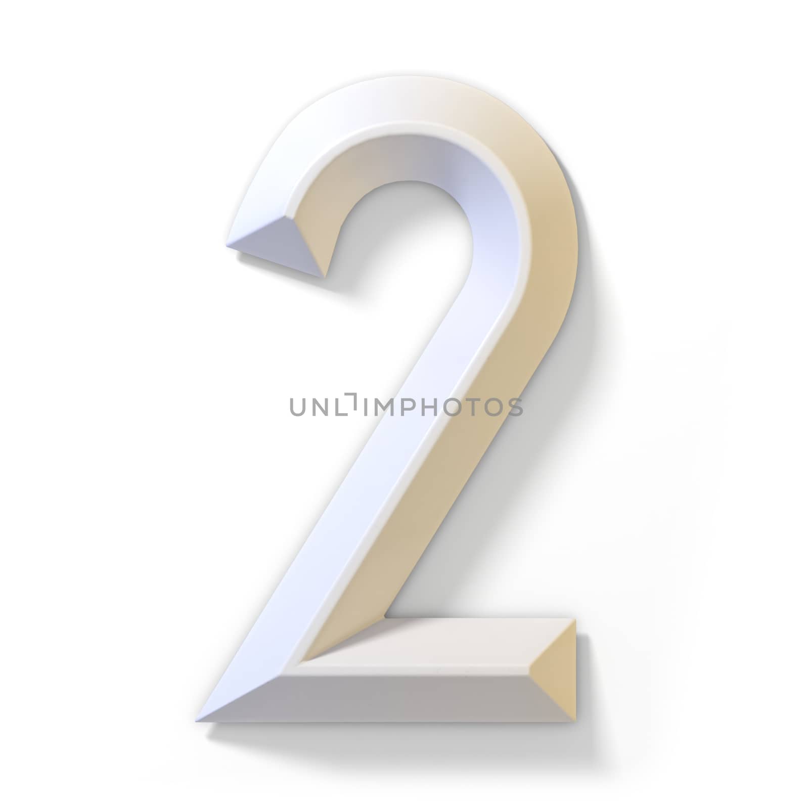 White dimensional font number 2 TWO 3D render illustration isolated on white background