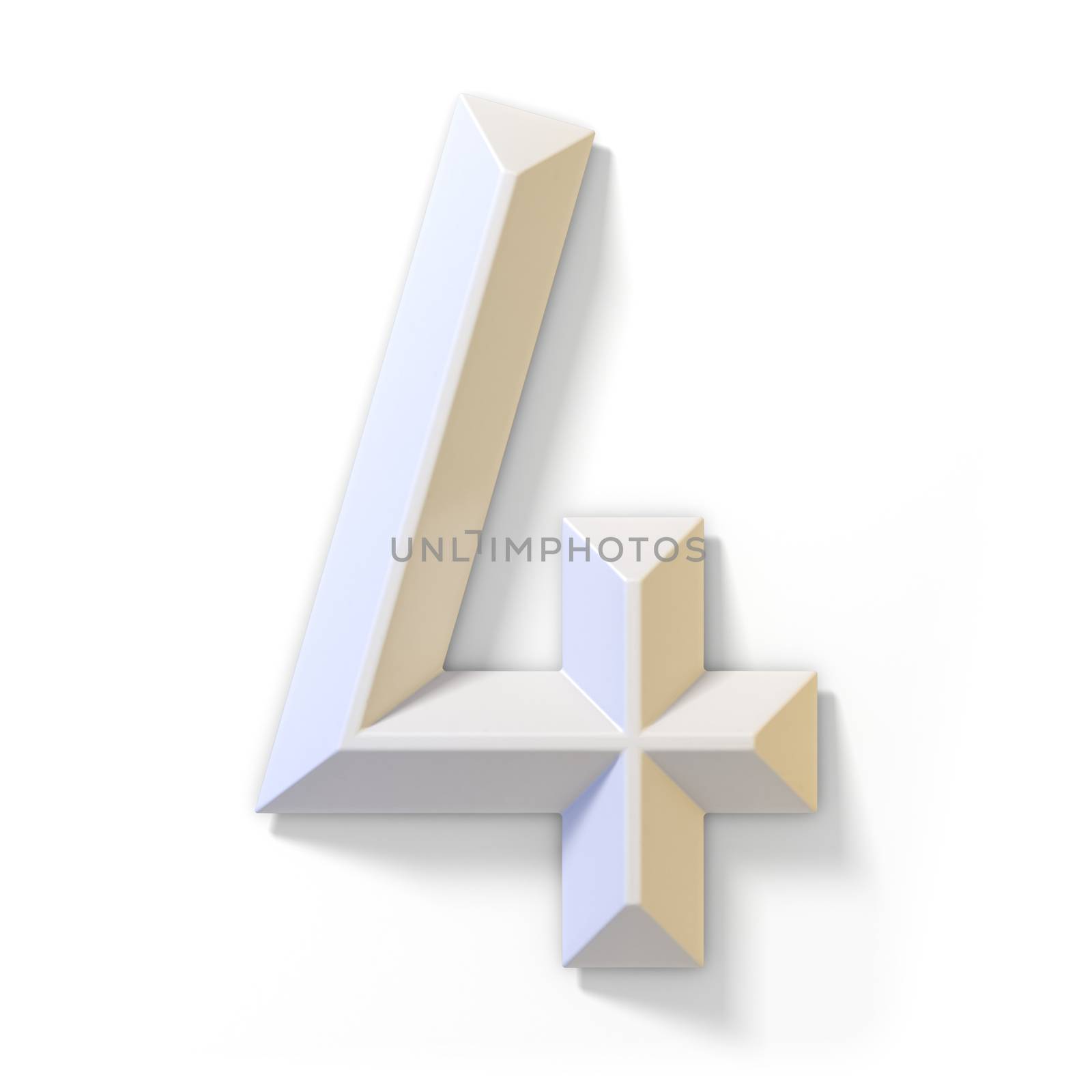 White dimensional font number 4 FOUR 3D render illustration isolated on white background