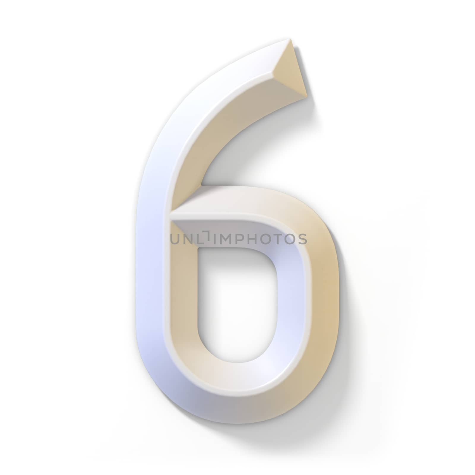 White dimensional font number 6 SIX 3D render illustration isolated on white background