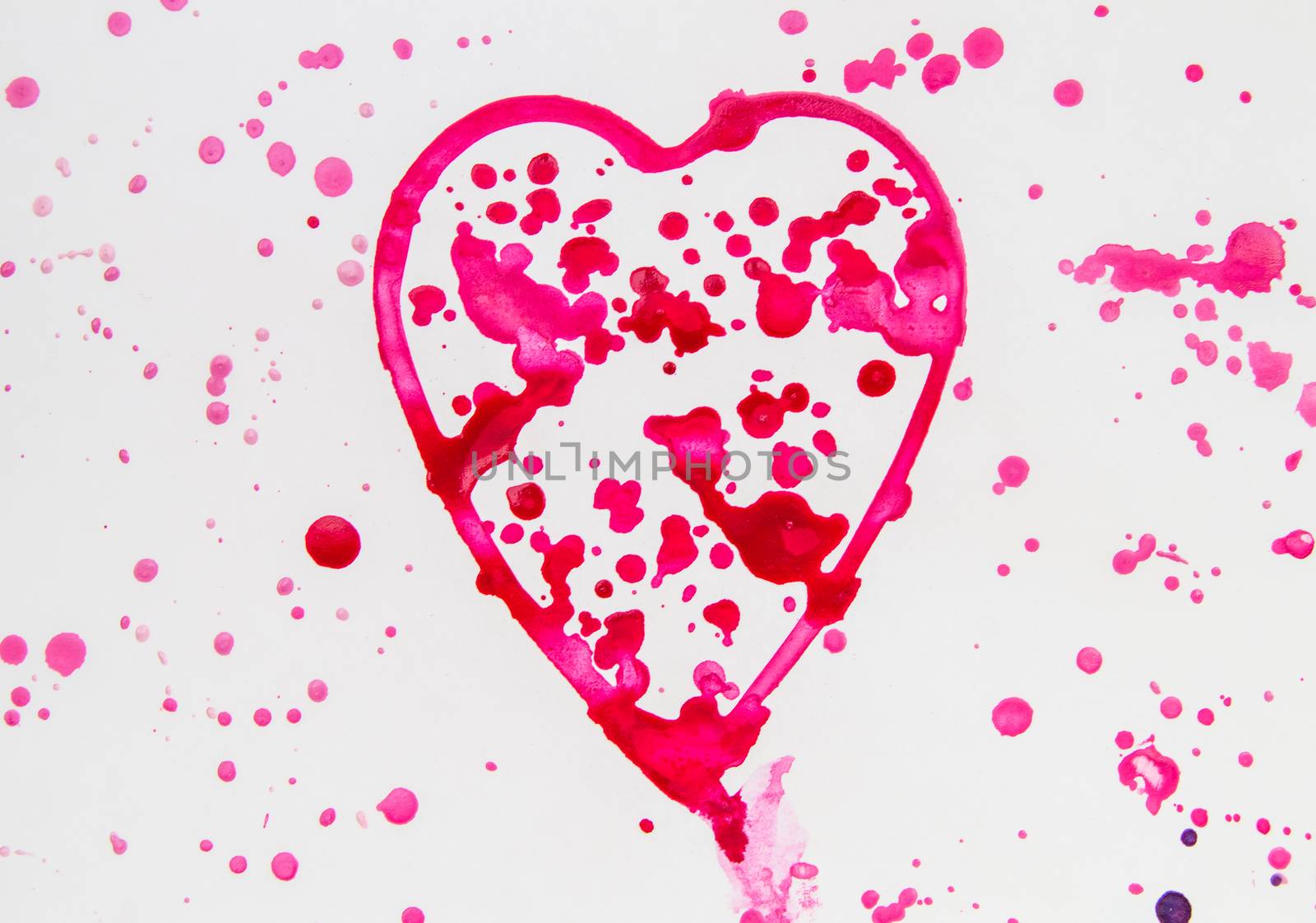 Heart with splashes of red watercolor on white background, cute, pattern, hand-painted by claire_lucia