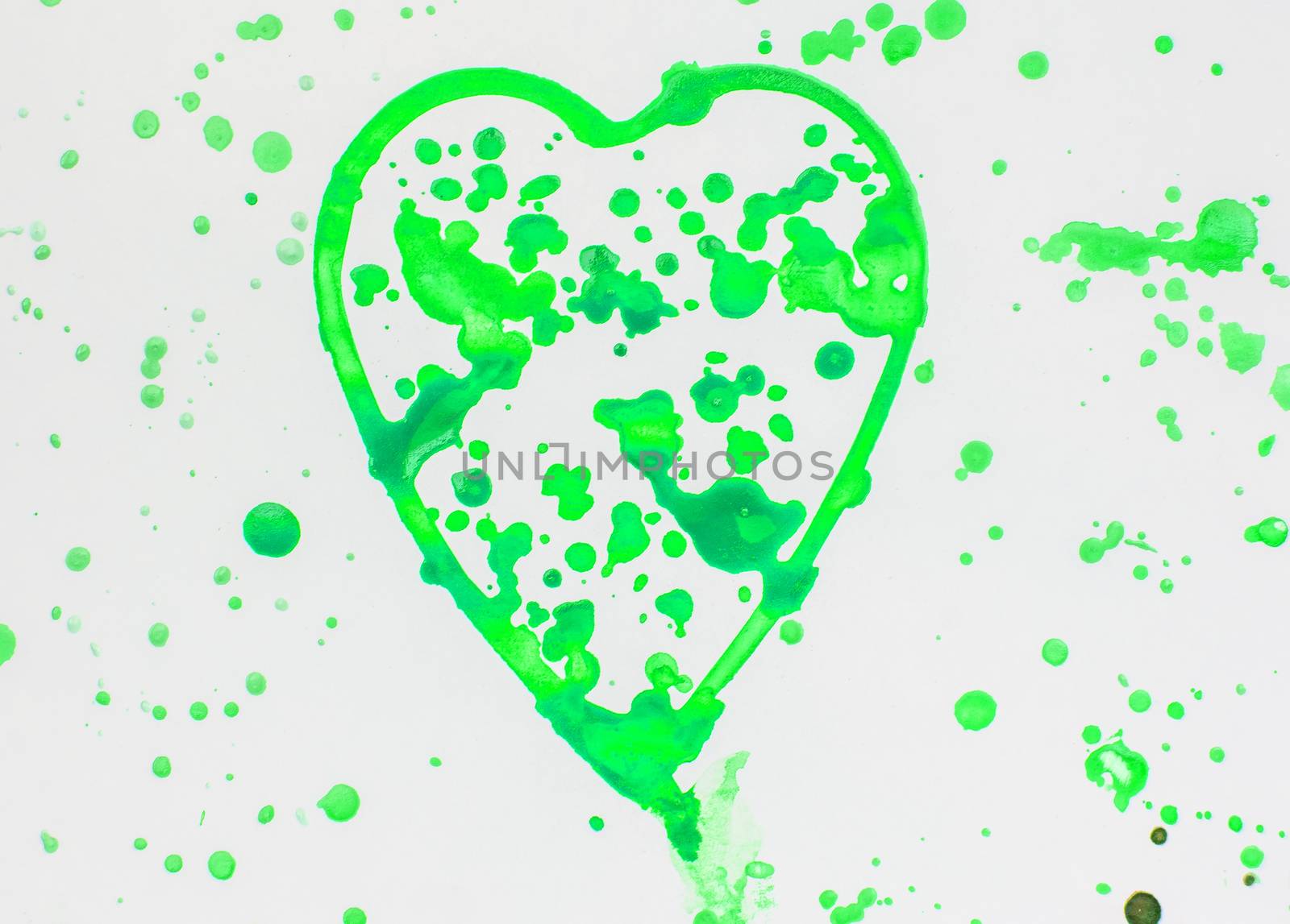 Heart with spray green watercolor on white background, cute, pattern, hand painted by claire_lucia