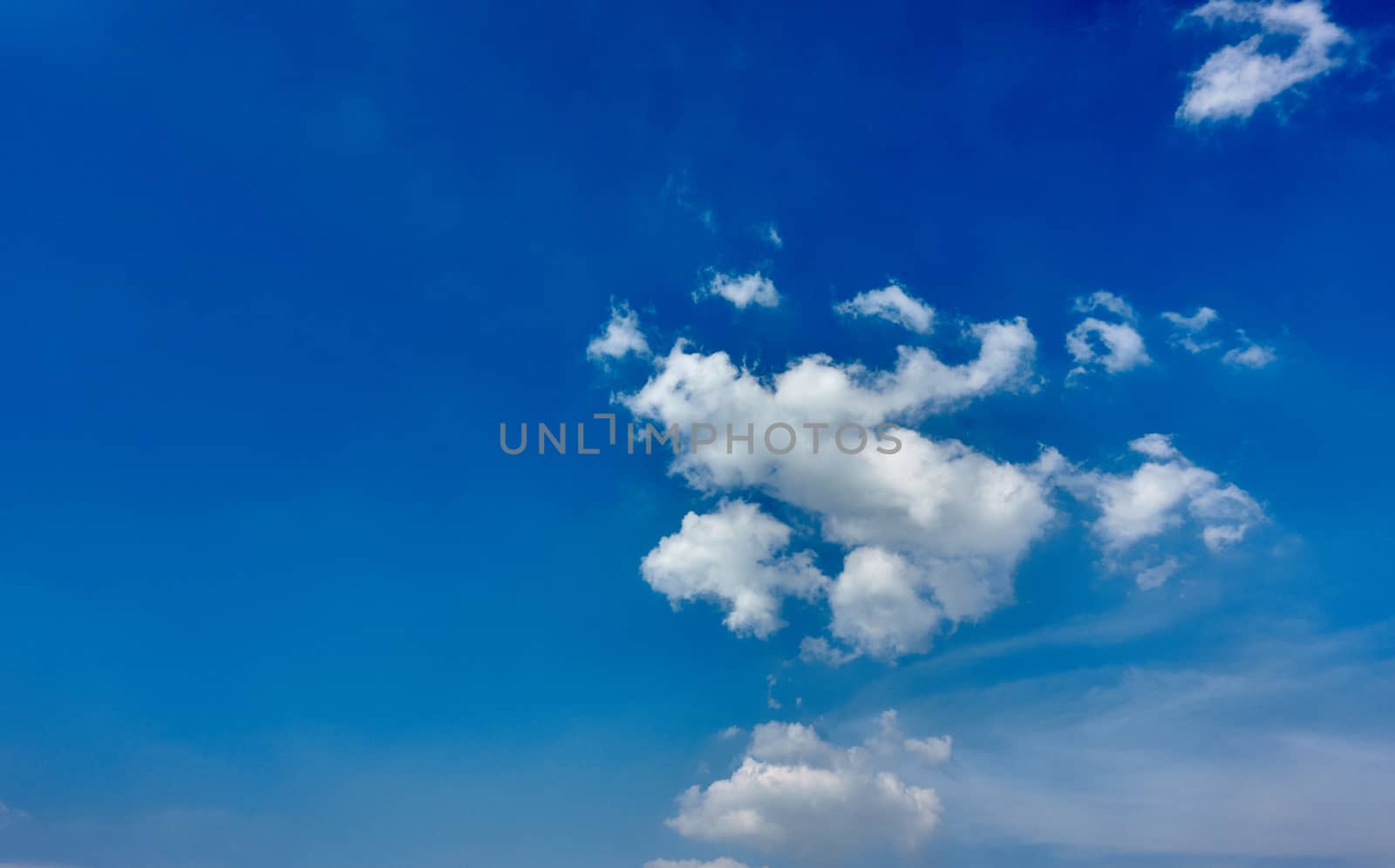 White fluffy cloud on blue sky as a beauty nature background with copy space.
