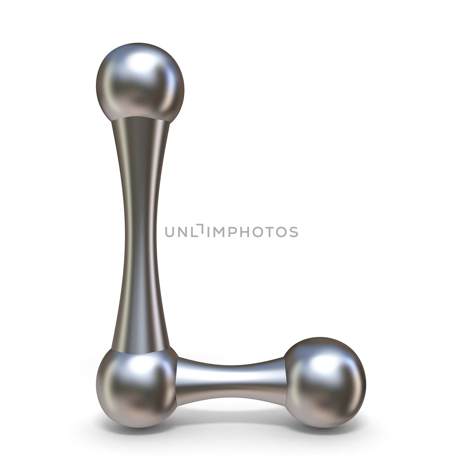 Steel molecular font Letter L 3D render illustration isolated on white background