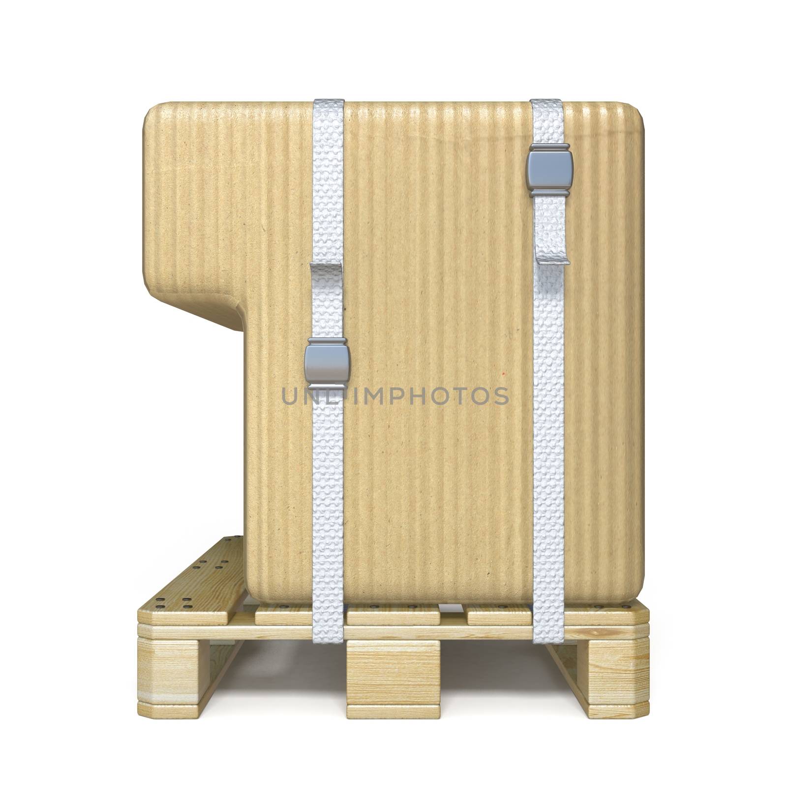 Cardboard box font Number 1 ONE on wooden pallet 3D render illustration isolated on white background