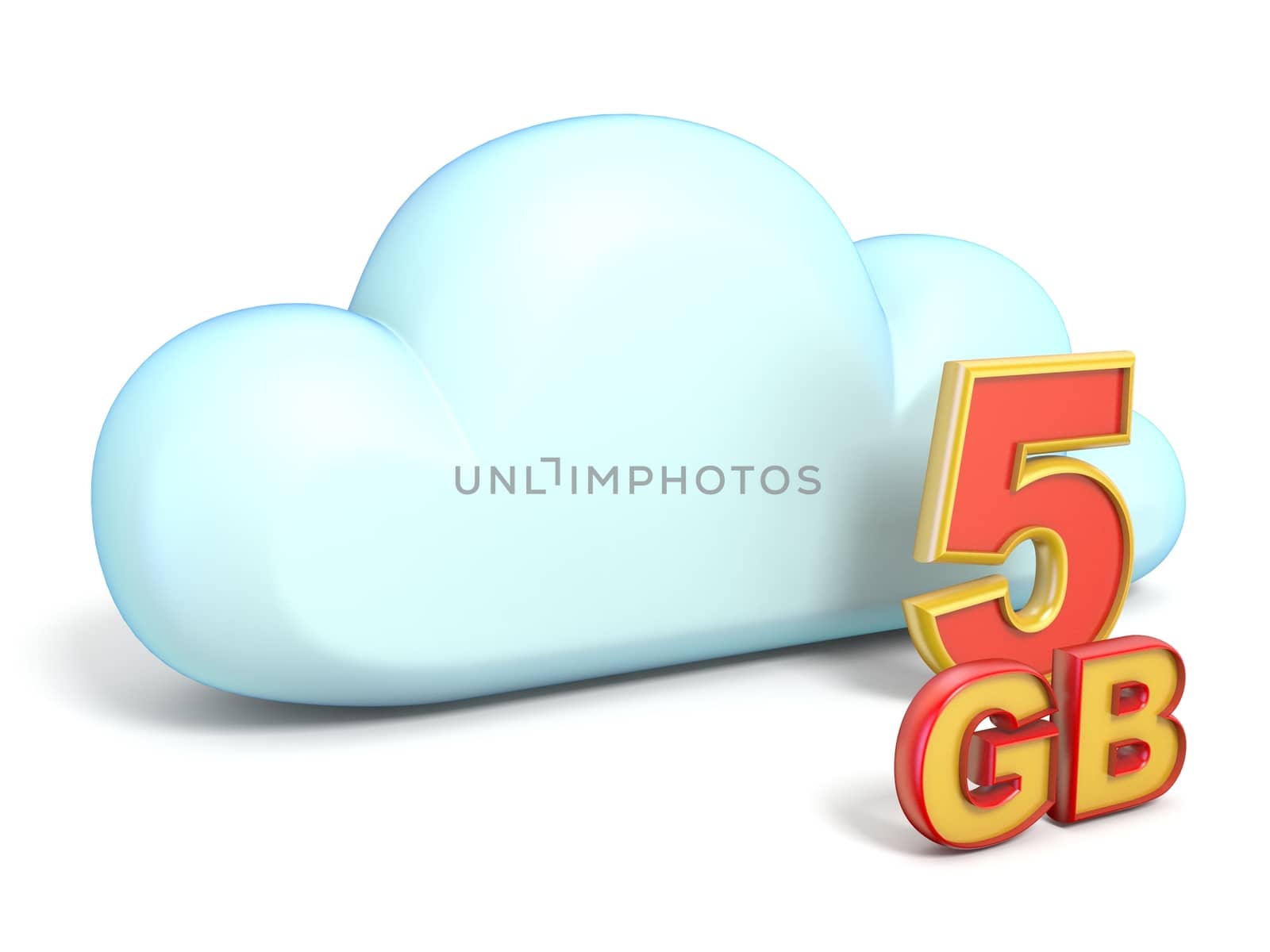 Cloud icon 5 GB storage capacity 3D rendering isolated on white background
