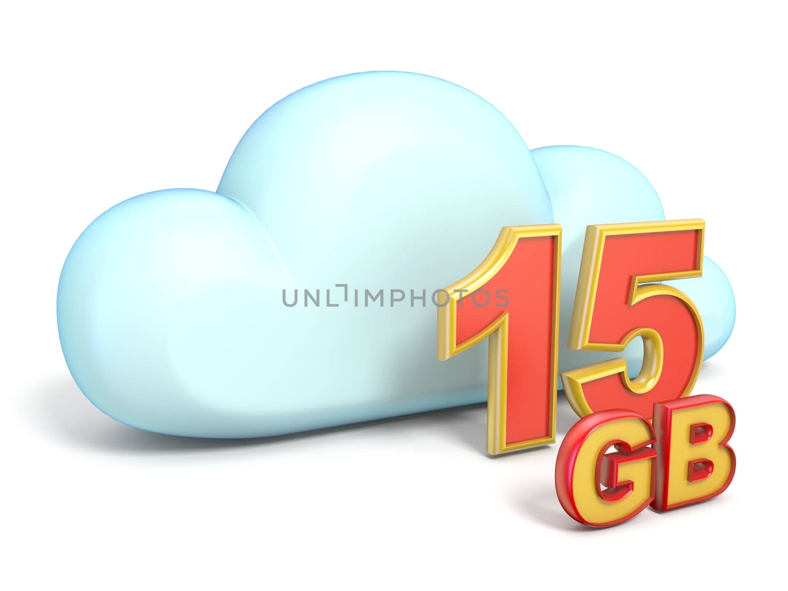 Cloud icon 15 GB storage capacity 3D rendering isolated on white background