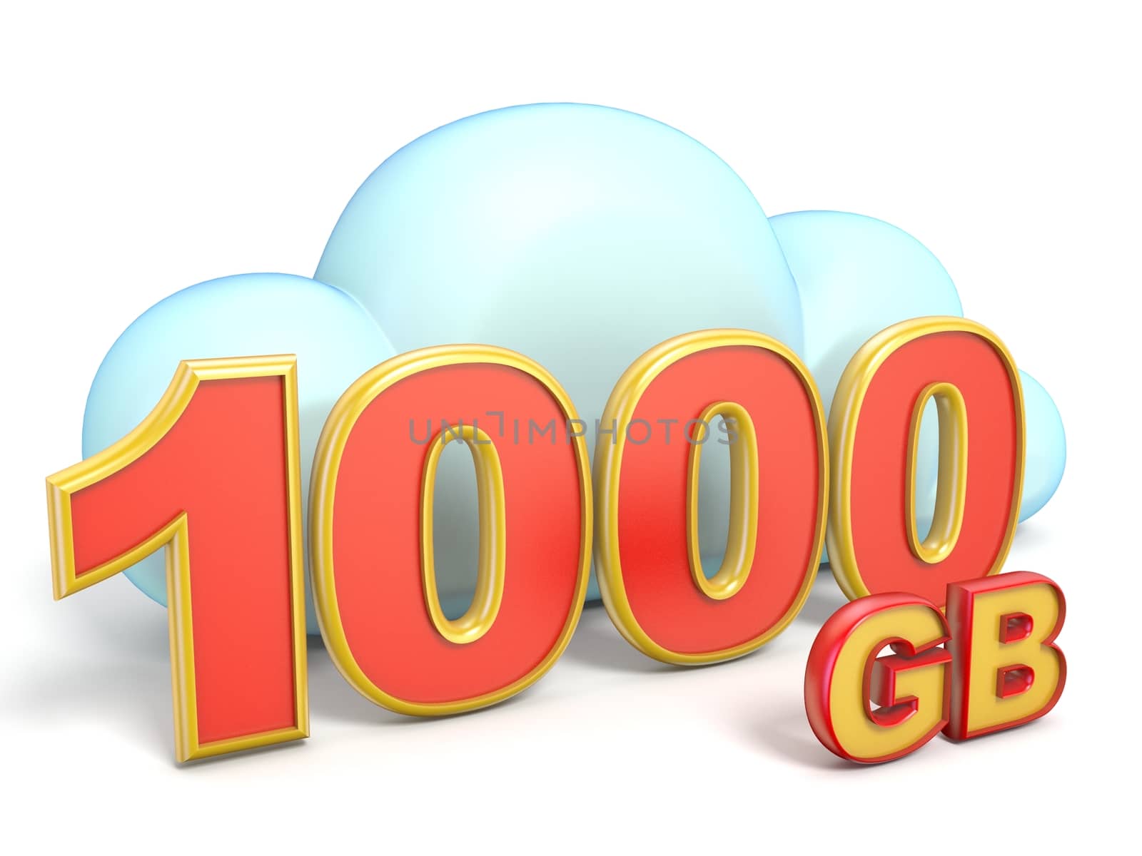 Cloud icon 1000 GB storage capacity 3D rendering isolated on white background
