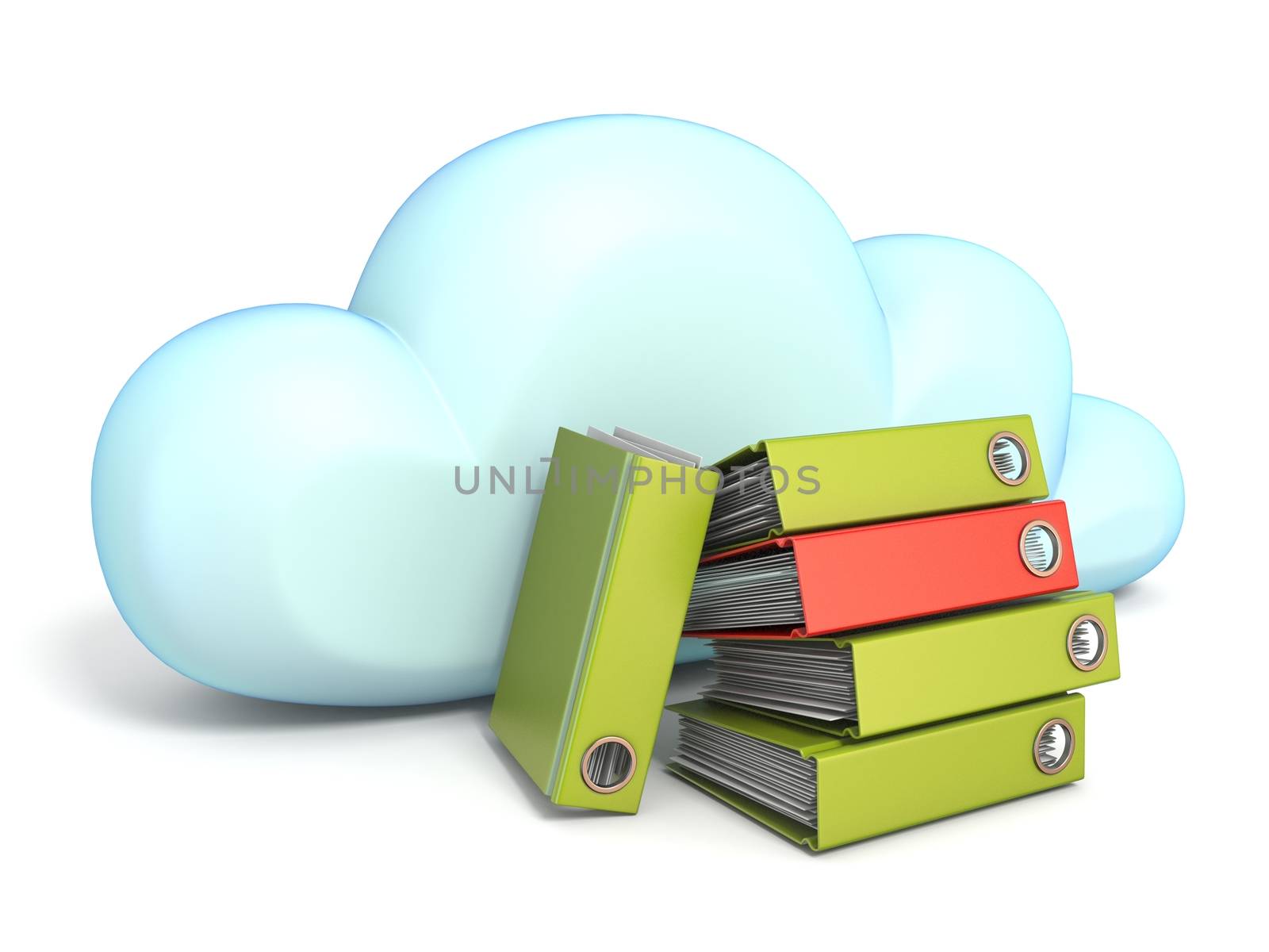Cloud icon with office folders 3D rendering isolated on white background