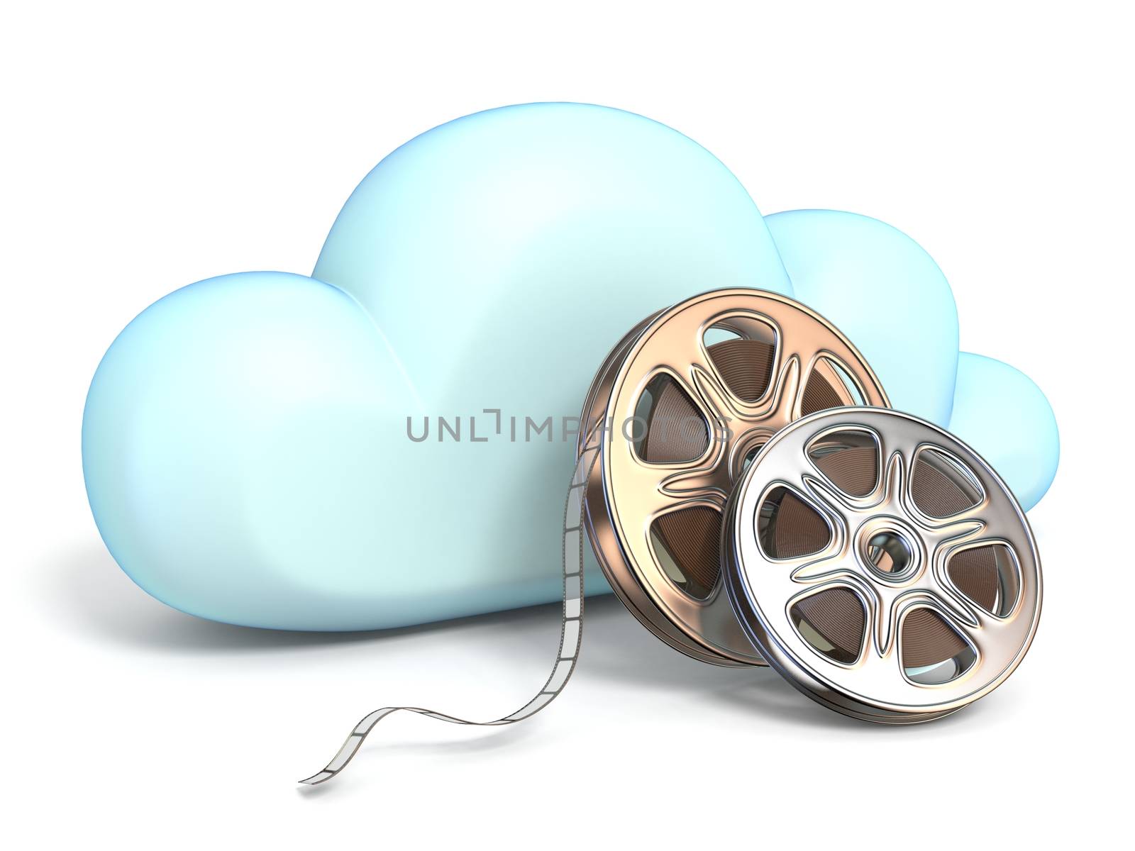 Cloud icon with movies tapes 3D rendering isolated on white background