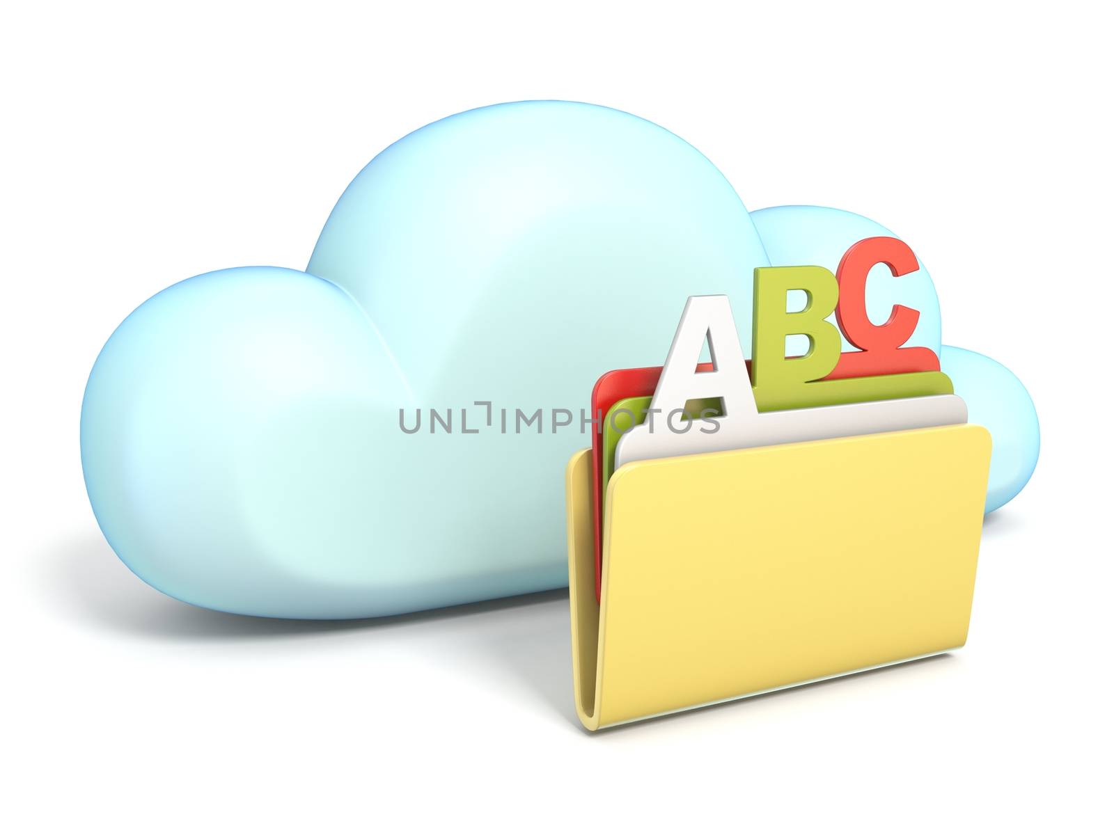 Cloud icon ABC folder 3D rendering isolated on white background