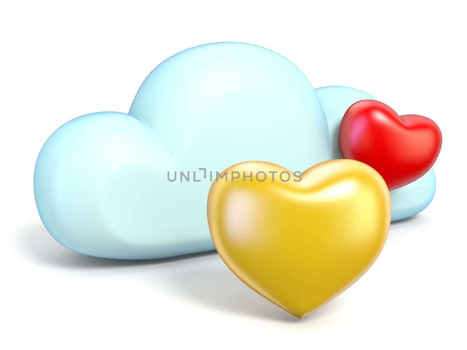 Cloud icon with hearts 3D rendering isolated on white background