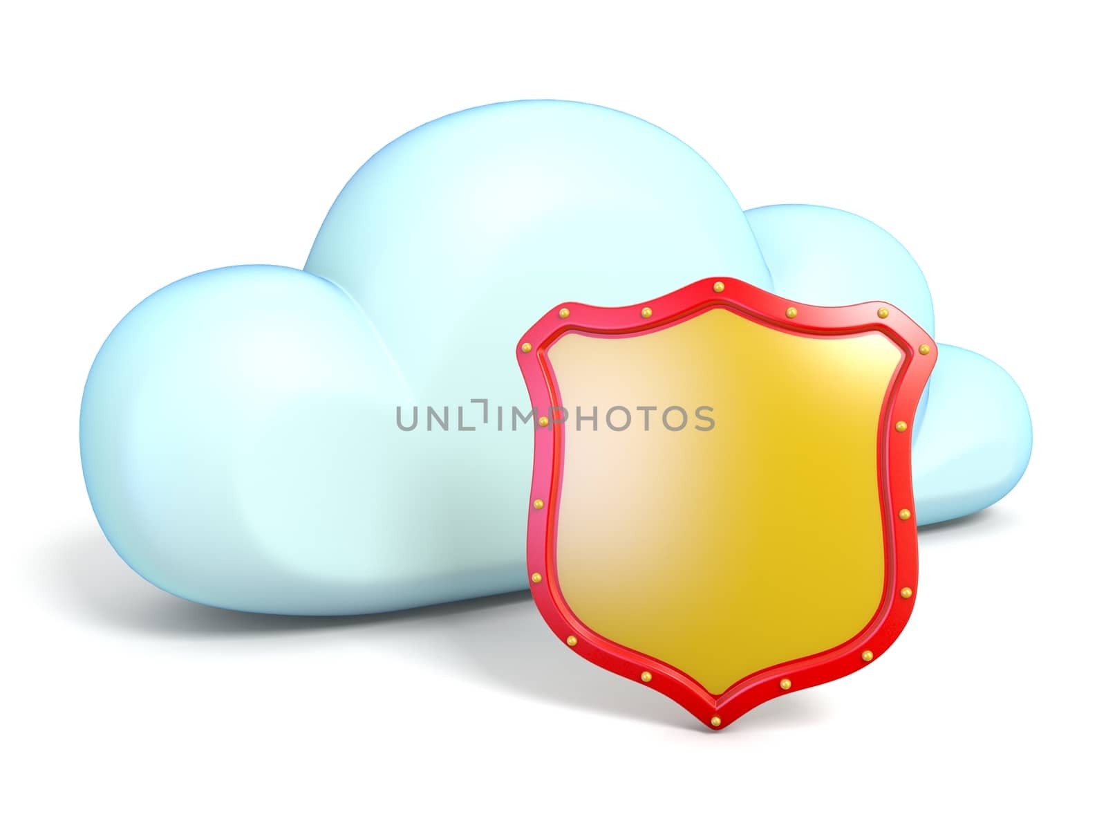 Cloud icon with shield 3D rendering isolated on white background